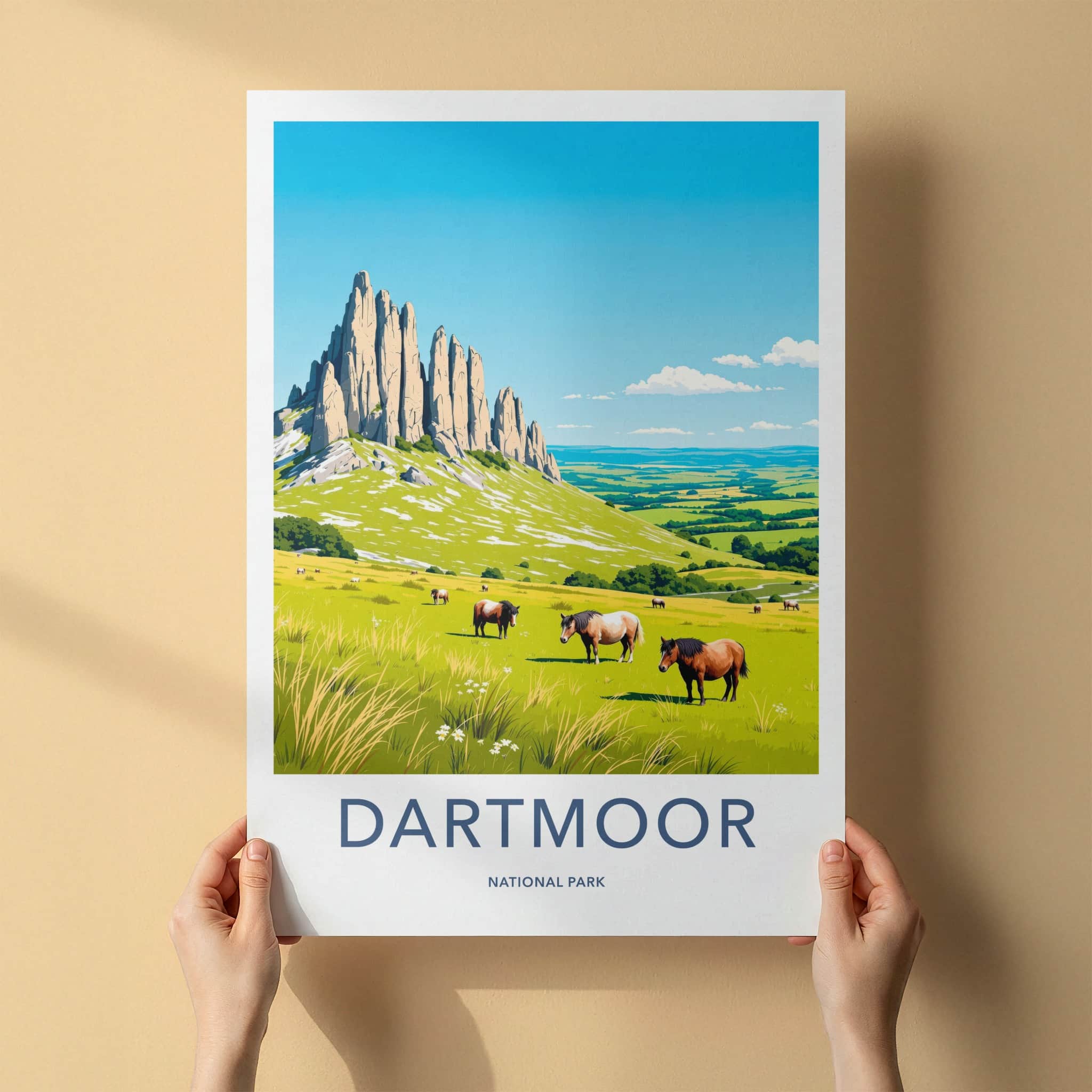 Dartmoor Poster - United Kingdom Travel Art - Moorland Wild Horses Home Decor