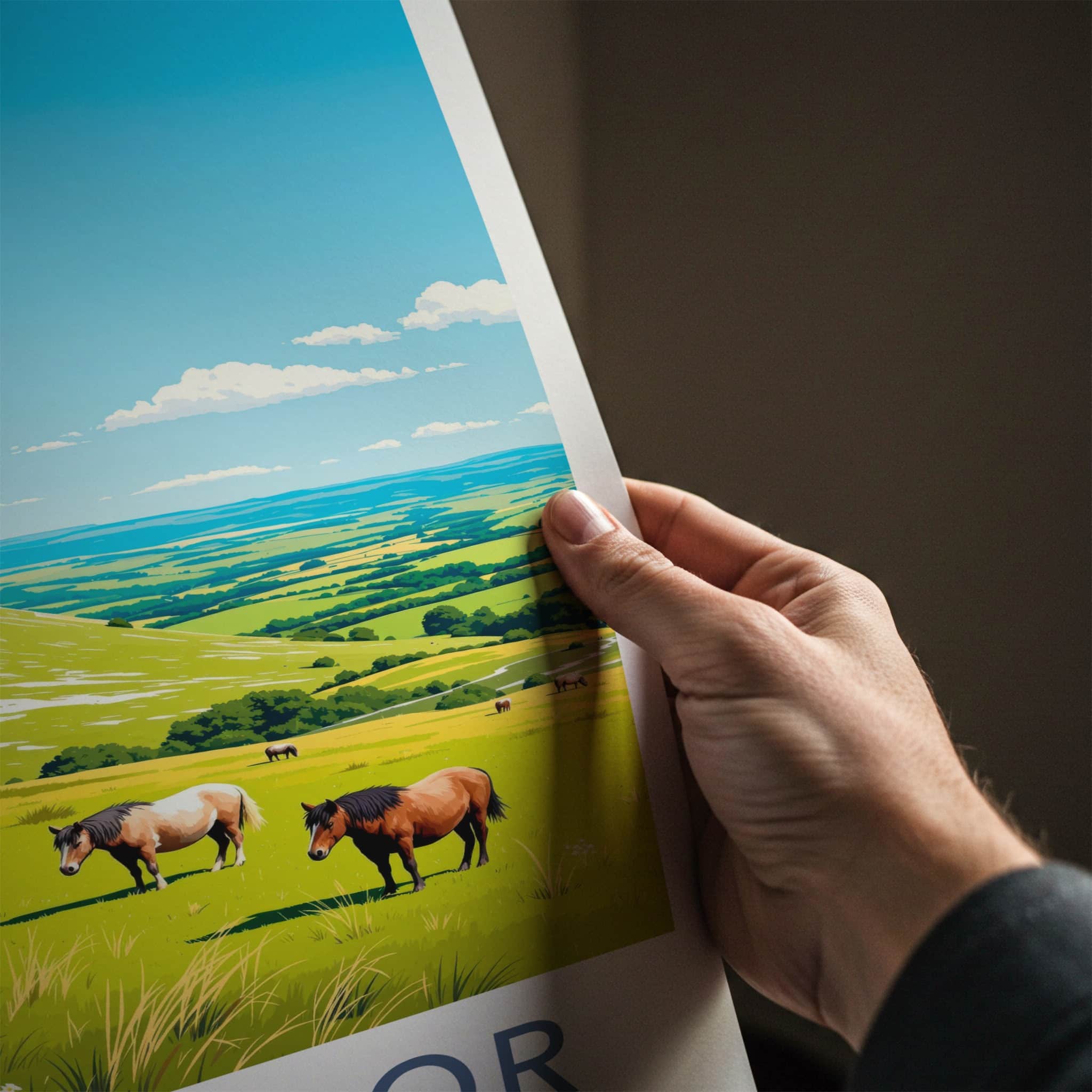 Dartmoor Poster - United Kingdom Travel Art - Moorland Wild Horses Home Decor