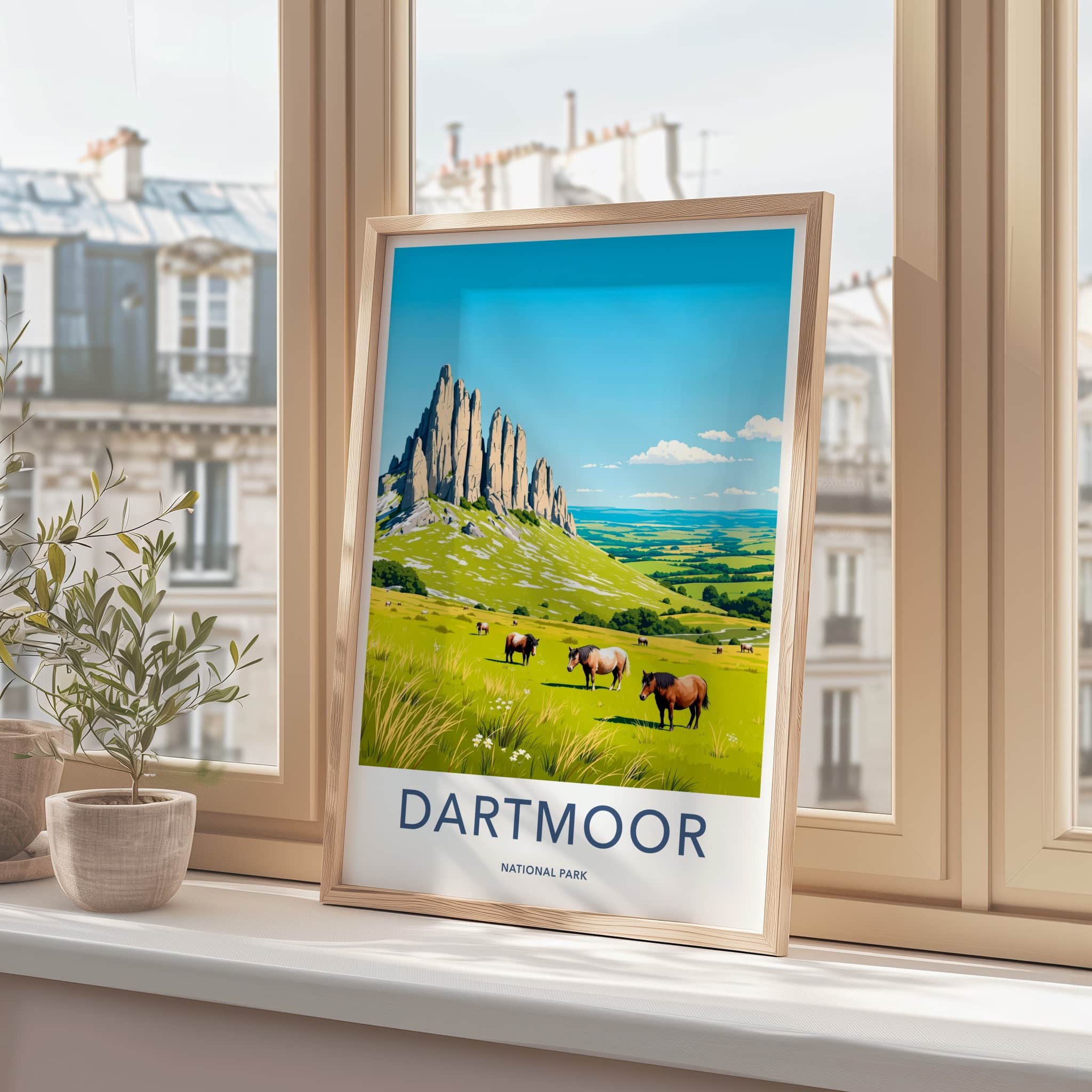 Dartmoor Poster - United Kingdom Travel Art - Moorland Wild Horses Home Decor
