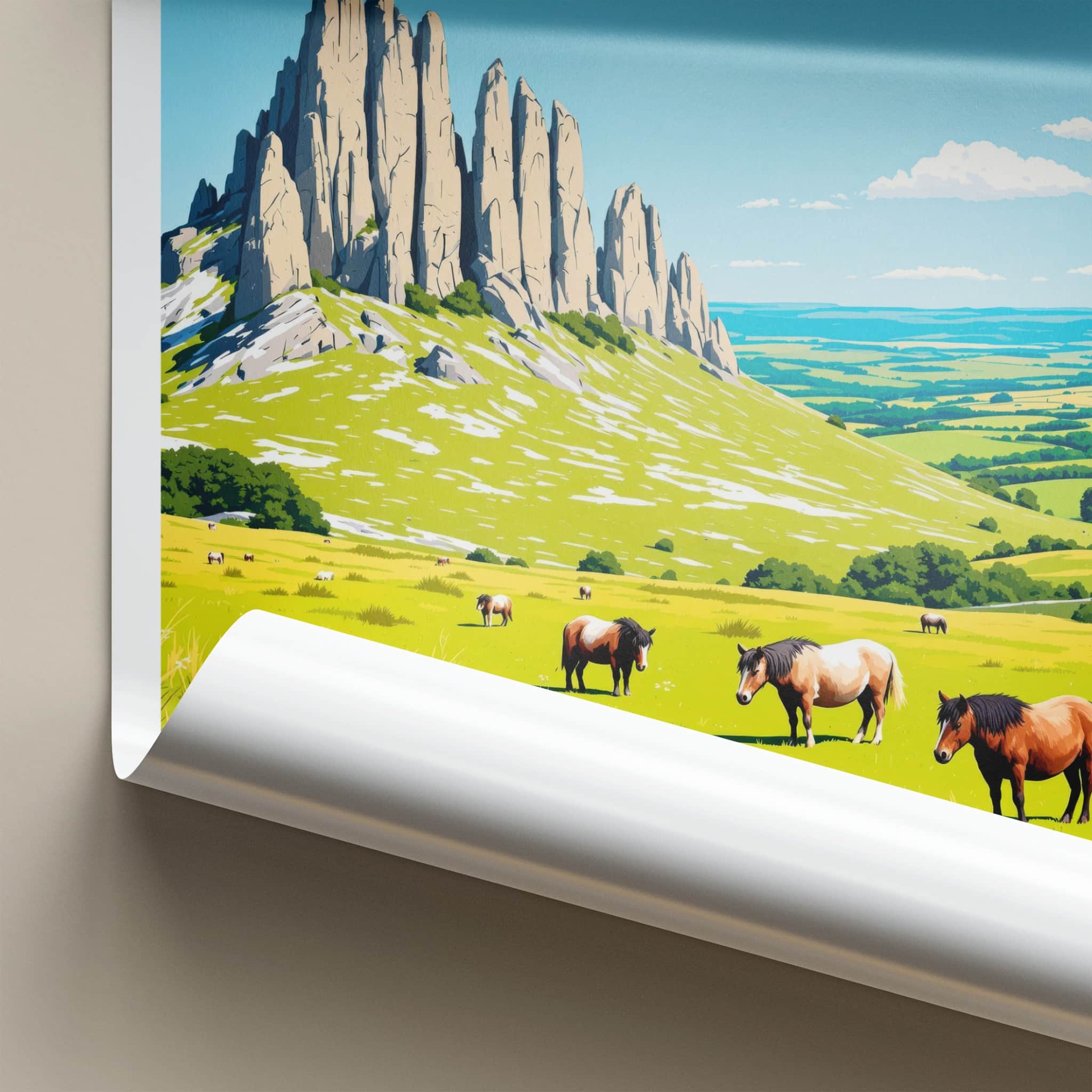 Dartmoor Poster - United Kingdom Travel Art - Moorland Wild Horses Home Decor