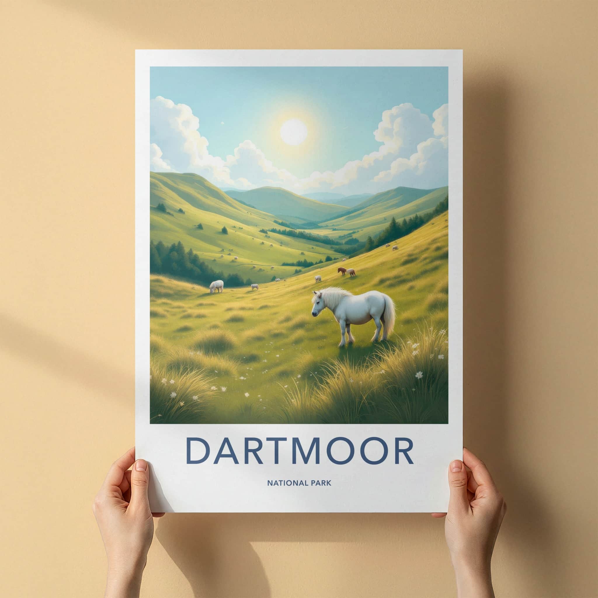 Dartmoor Poster - United Kingdom Travel Art - Rolling Hills Ponies Home Decor