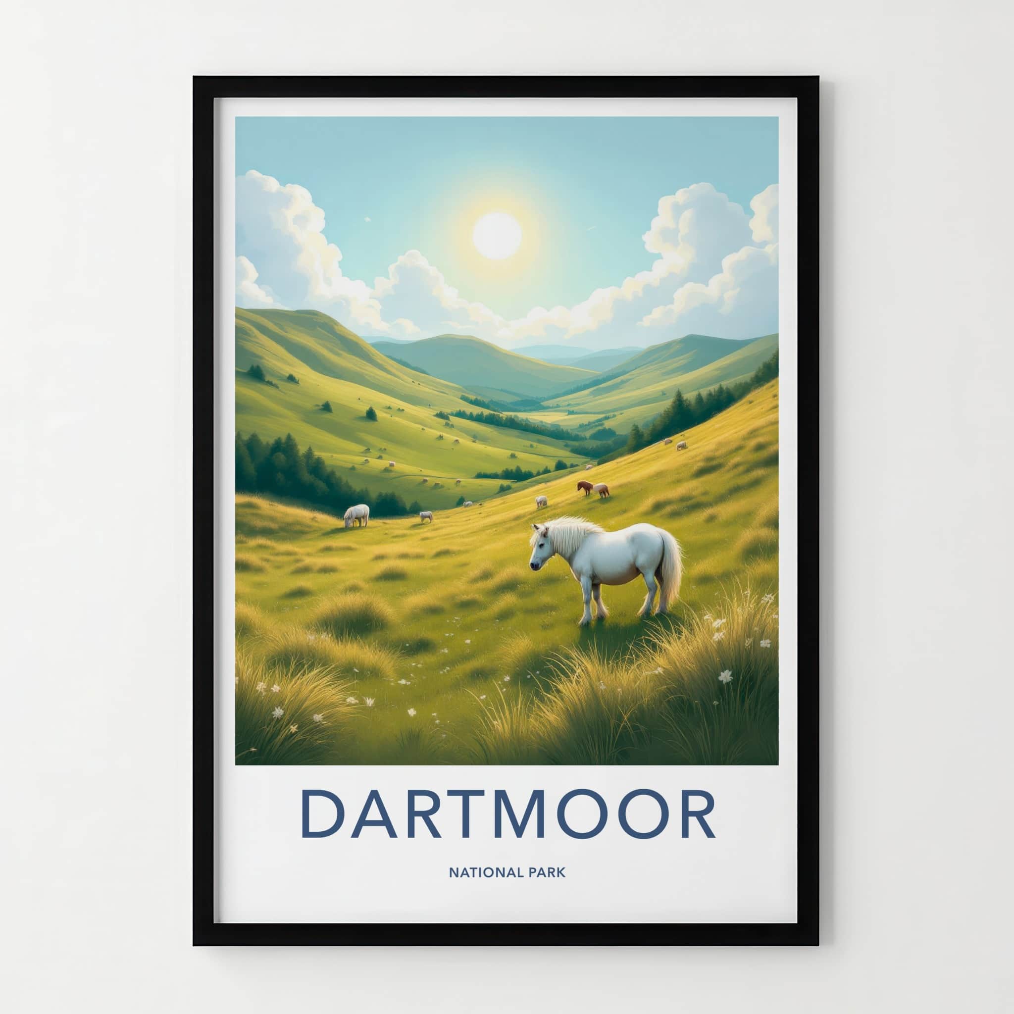 Dartmoor Poster - United Kingdom Travel Art - Rolling Hills Ponies Home Decor