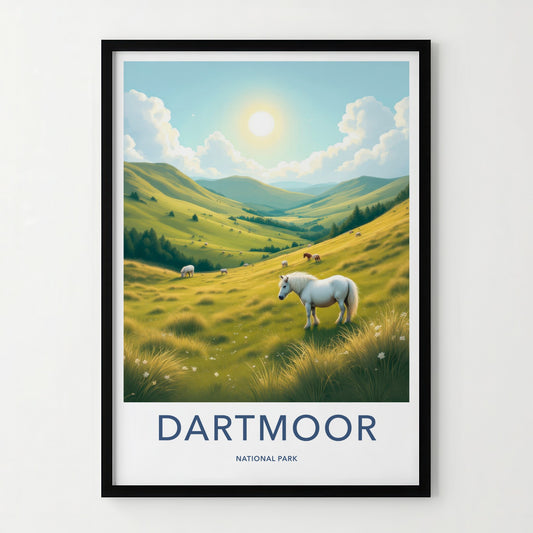 Dartmoor Poster - United Kingdom Travel Art - Rolling Hills Ponies Home Decor