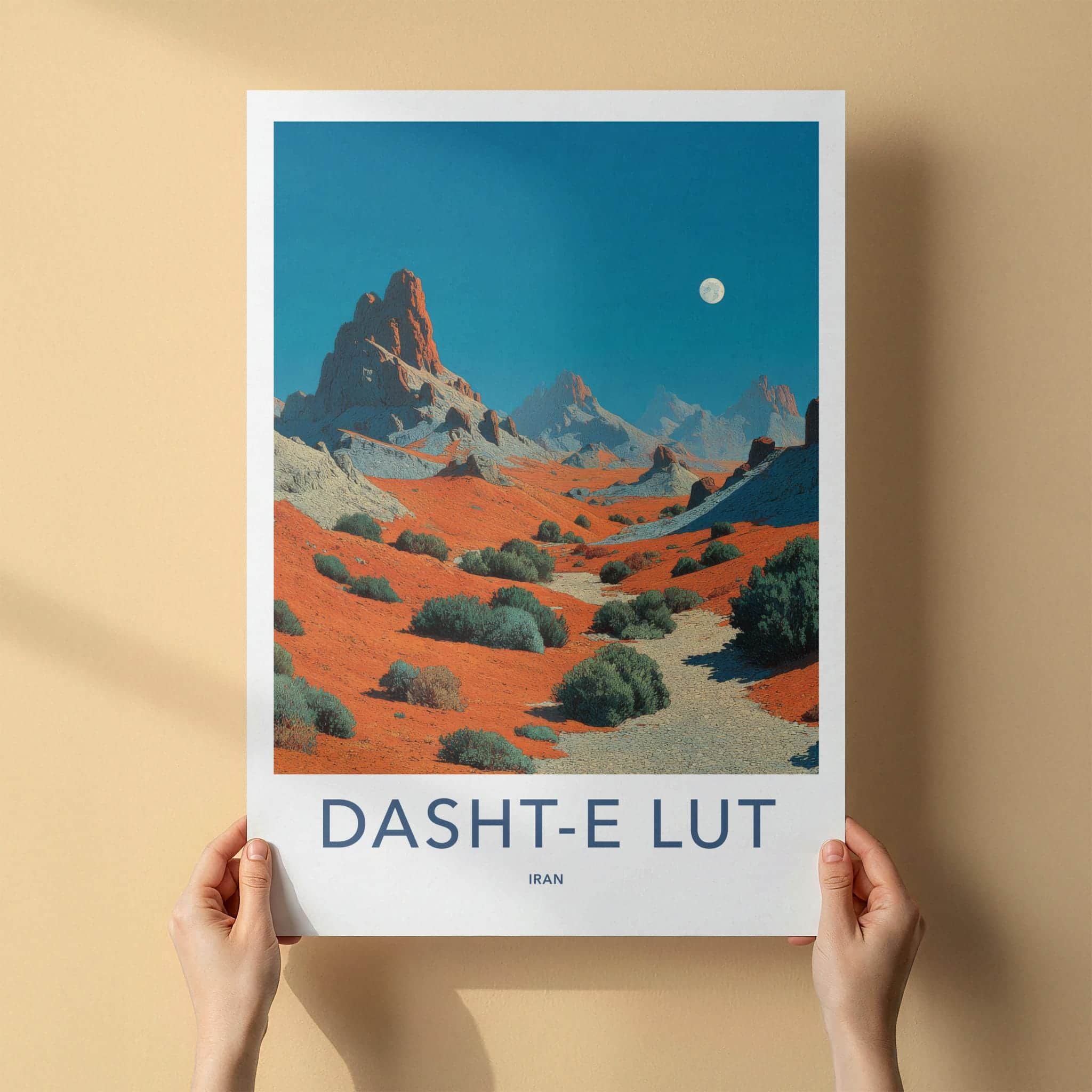 Dasht-e Lut Poster - Iran Scenic Art - Crimson Desert Moon Home Decor