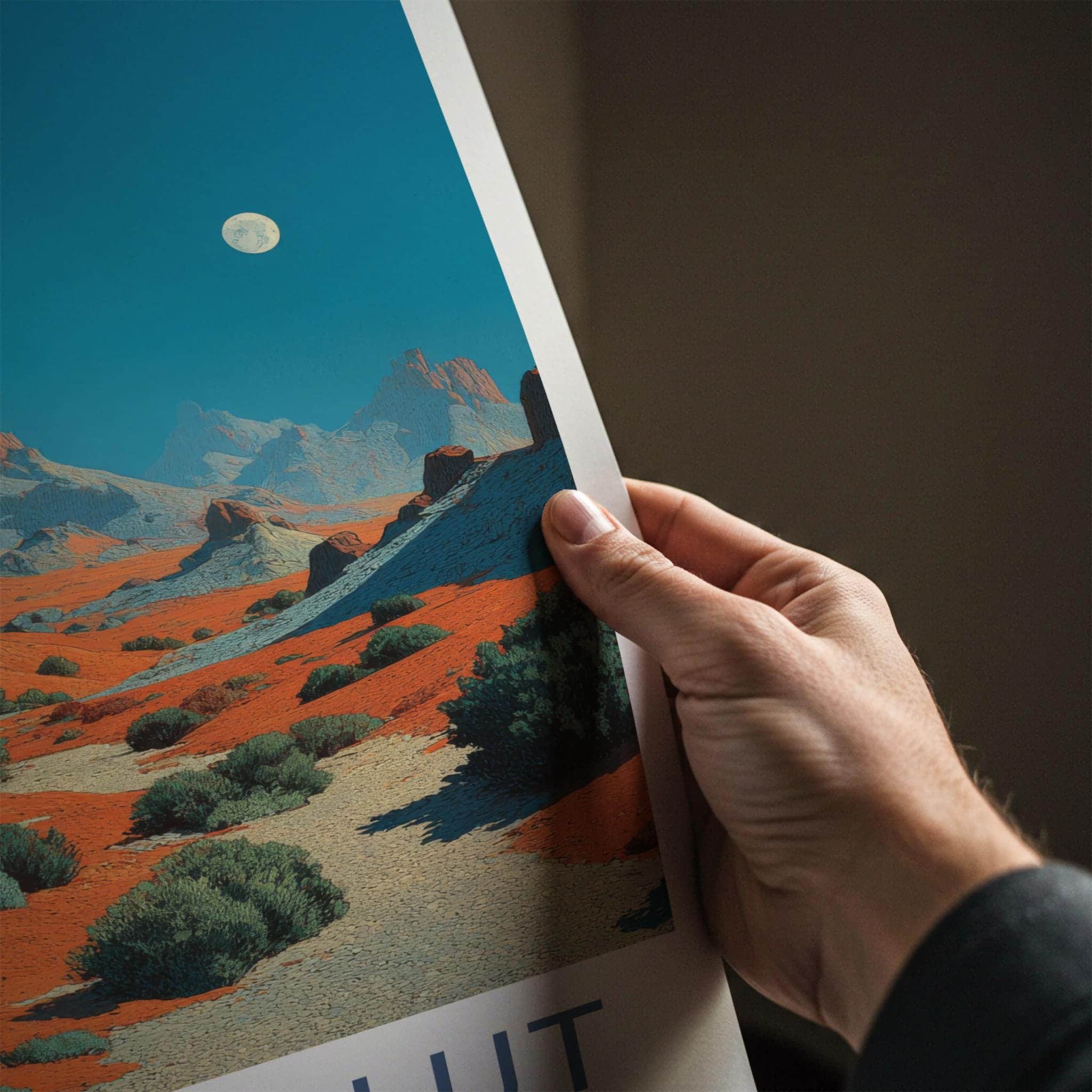 Dasht-e Lut Poster - Iran Scenic Art - Crimson Desert Moon Home Decor