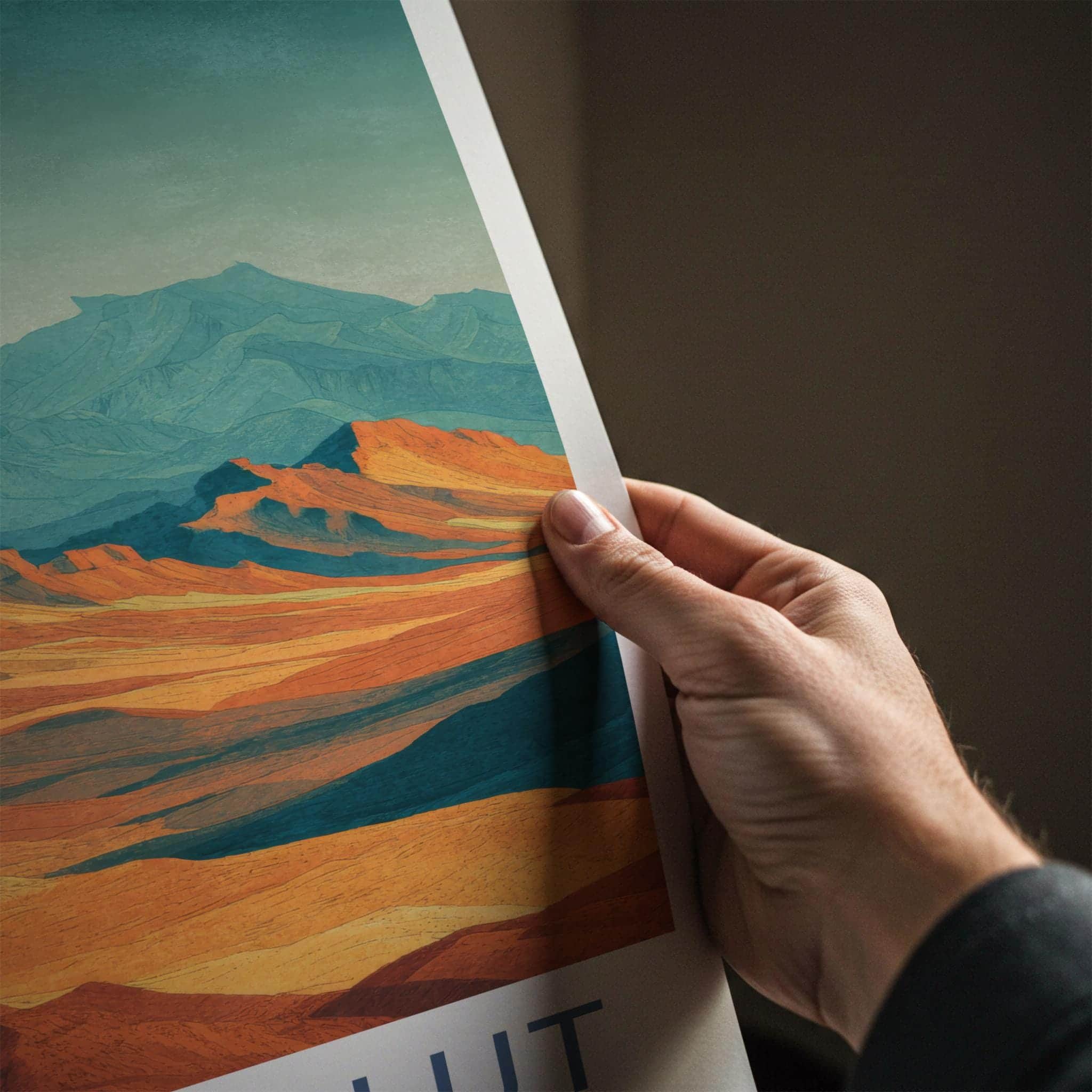 Dasht-e Lut Poster - Iran Travel Art - Orange Teal Peaks Room Decor