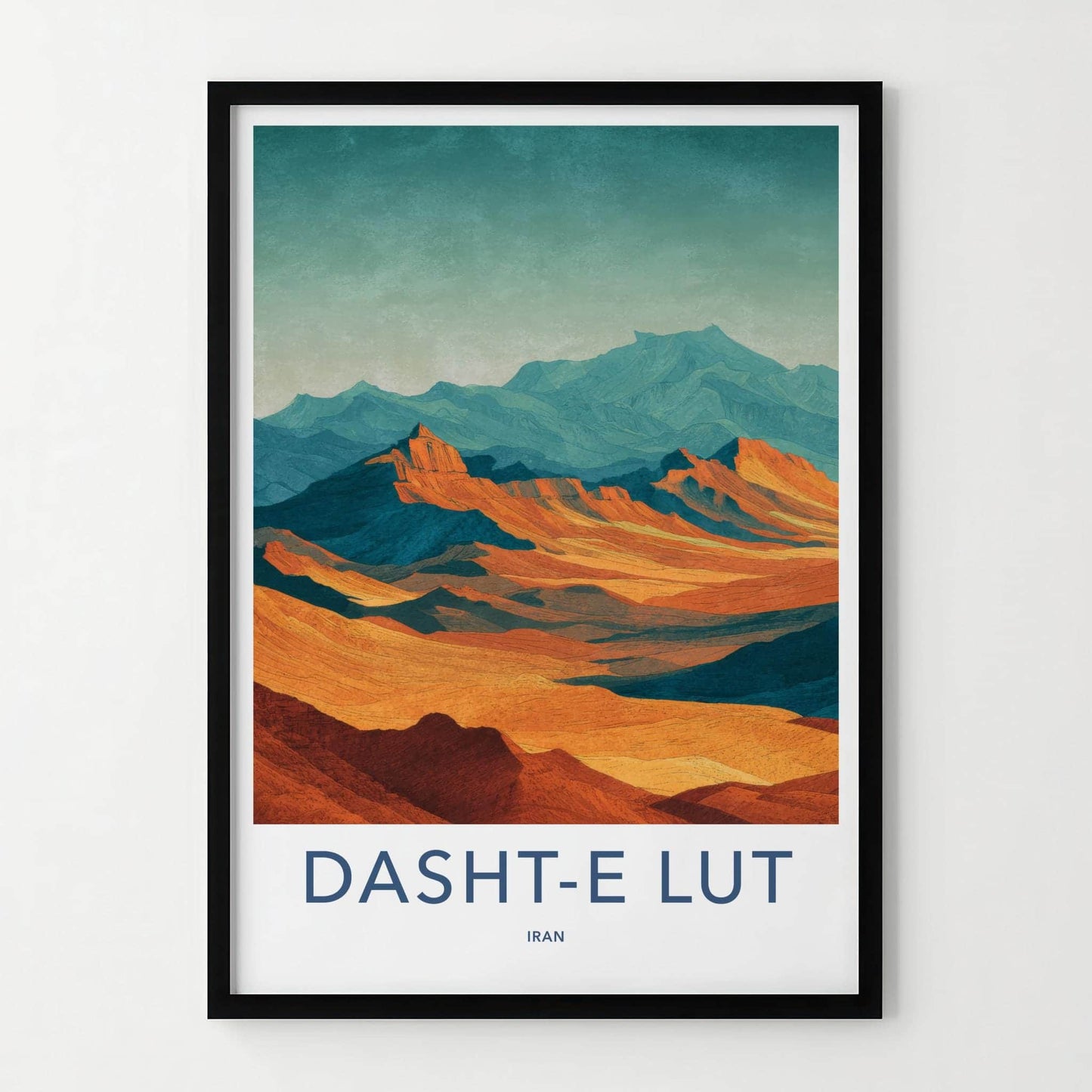 Dasht-e Lut Poster - Iran Travel Art - Orange Teal Peaks Room Decor
