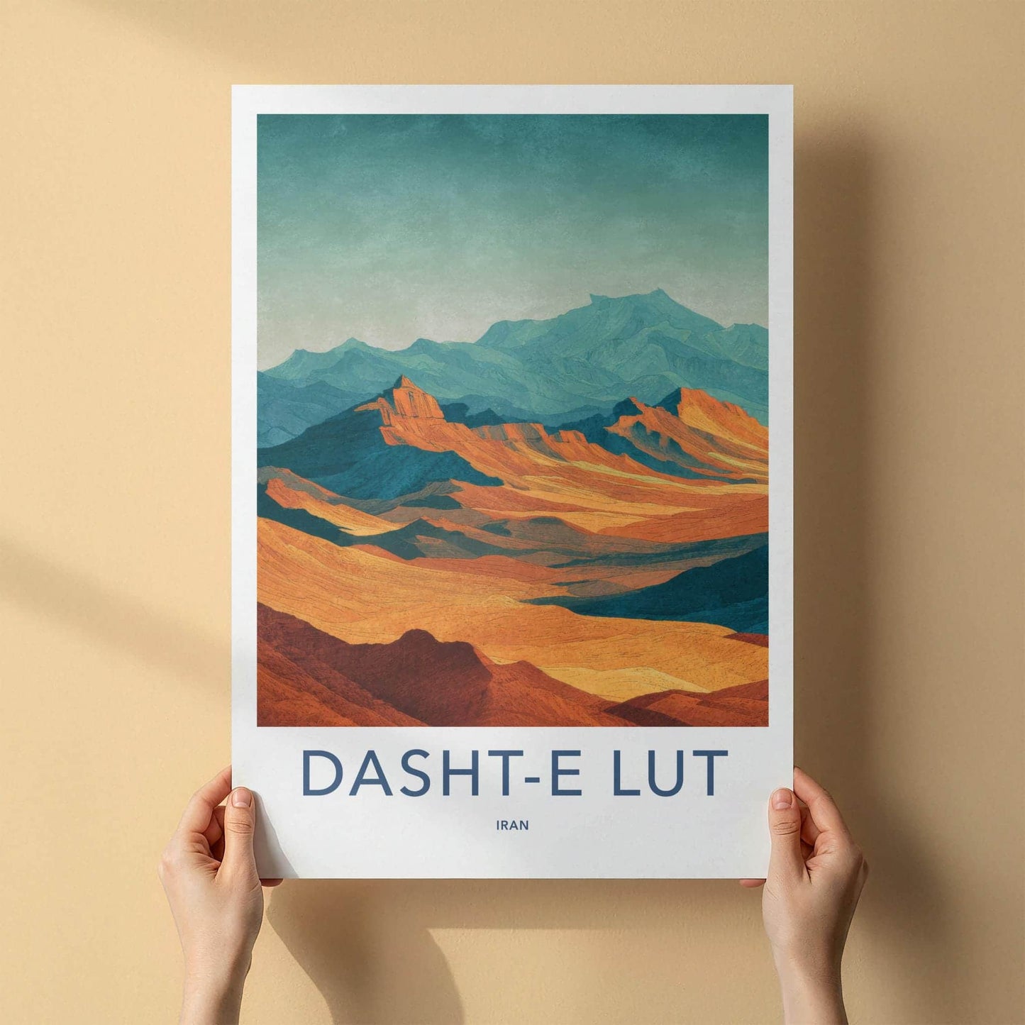 Dasht-e Lut Poster - Iran Travel Art - Orange Teal Peaks Room Decor