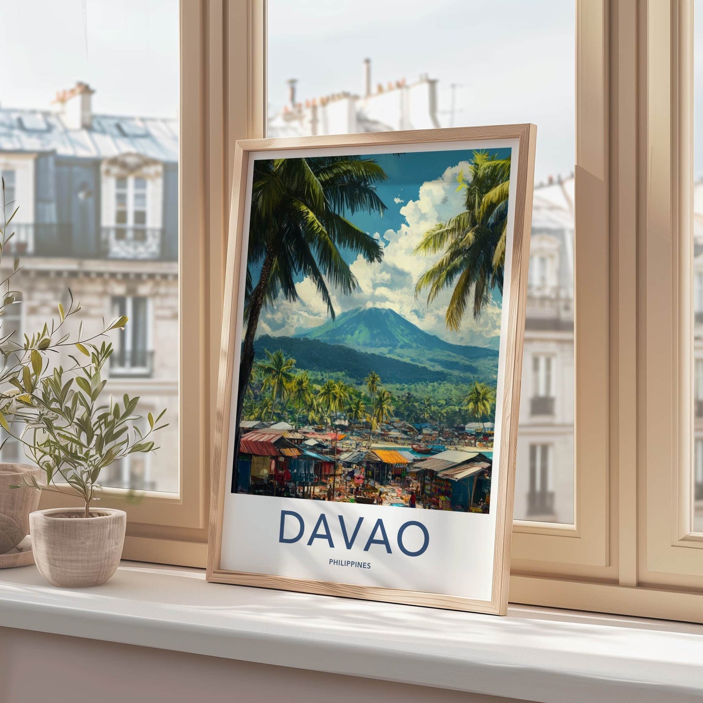 Davao Poster - Philippines Travel Art - Vibrant Market Volcano Wall Decor