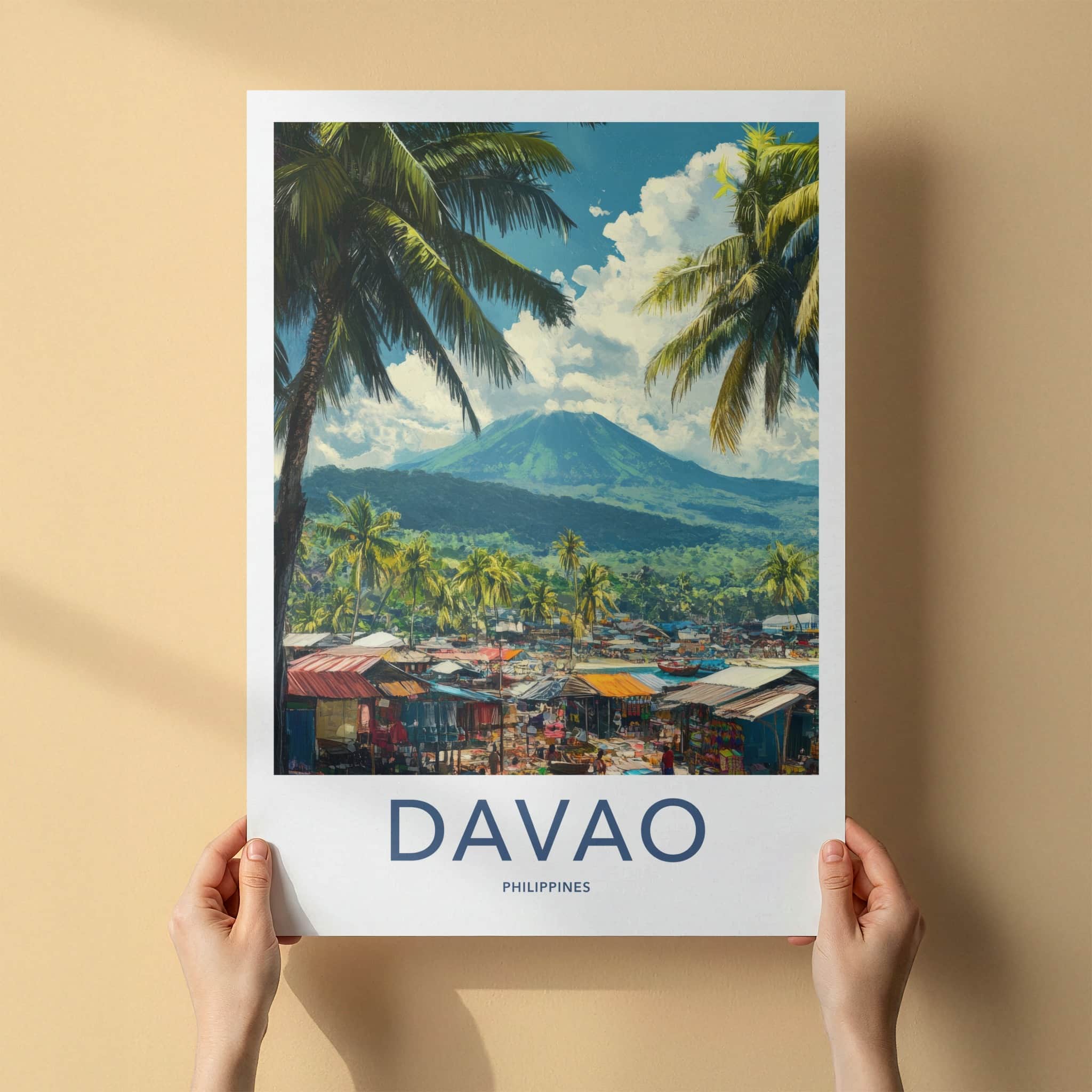 Davao Poster - Philippines Travel Art - Vibrant Market Volcano Wall Decor