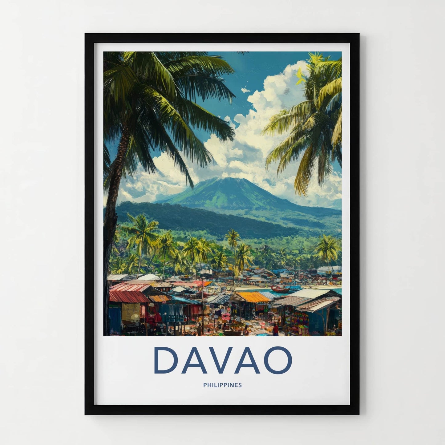 Davao Poster - Philippines Travel Art - Vibrant Market Volcano Wall Decor