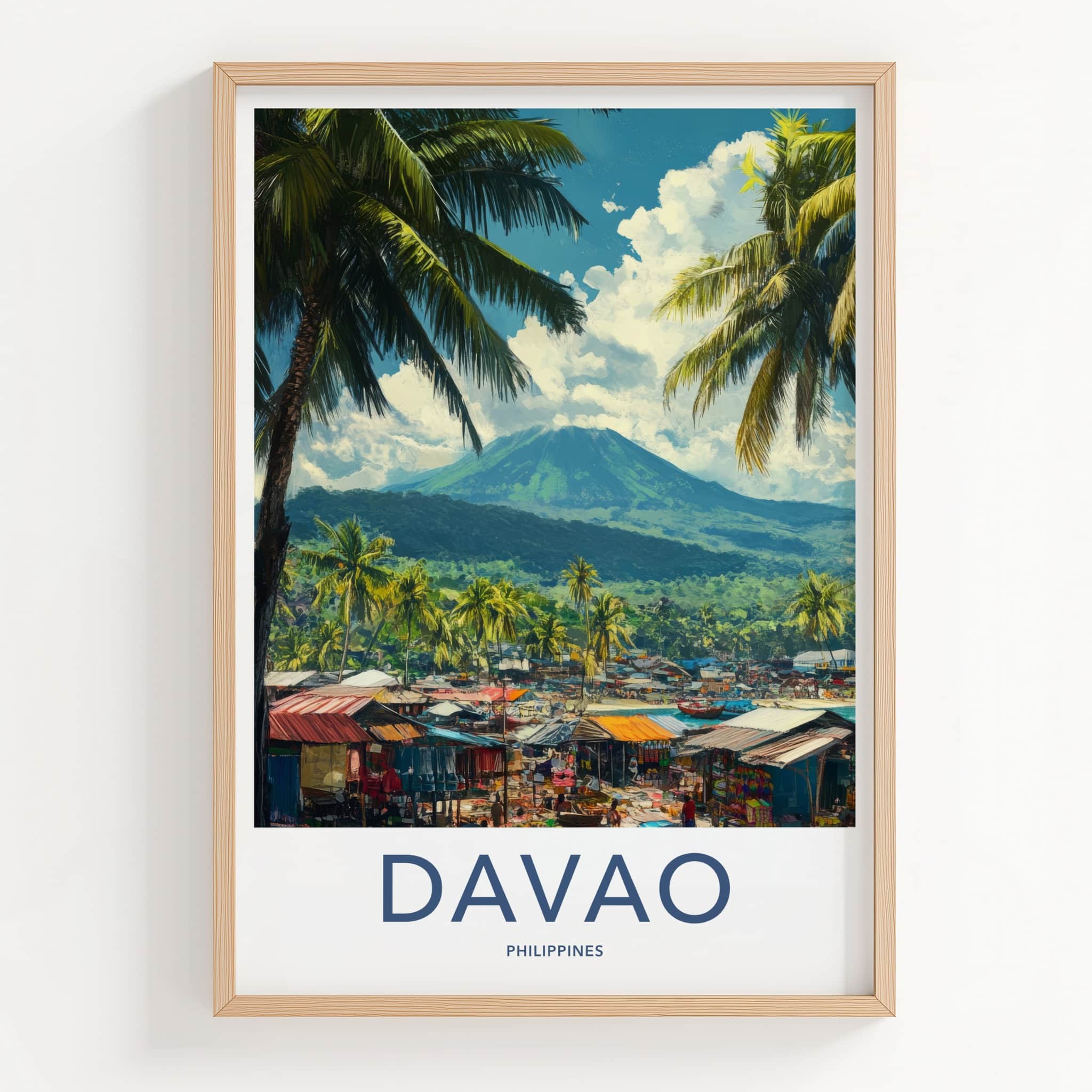 Davao Poster - Philippines Travel Art - Vibrant Market Volcano Wall Decor