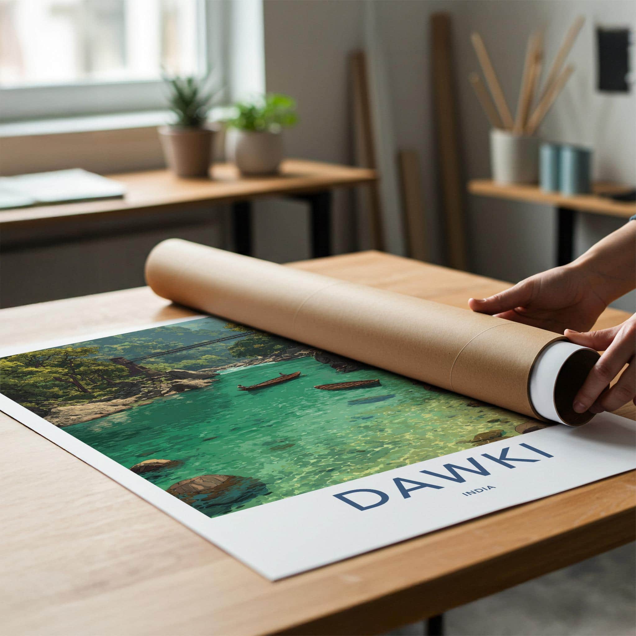 Dawki Poster - India Travel Art - Meghalaya Clear River Boats Wall Decor