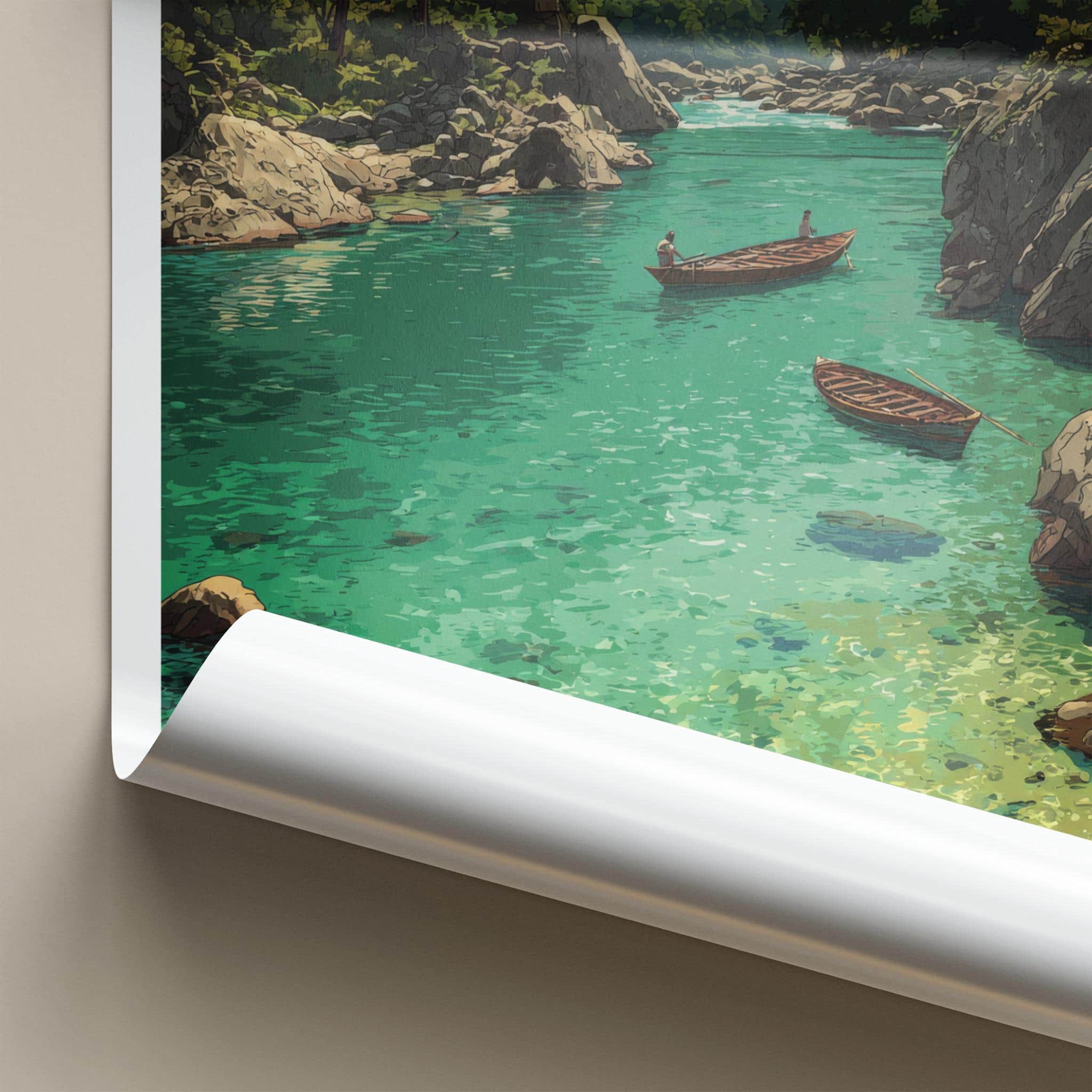 Dawki Poster - India Travel Art - Meghalaya Clear River Boats Wall Decor