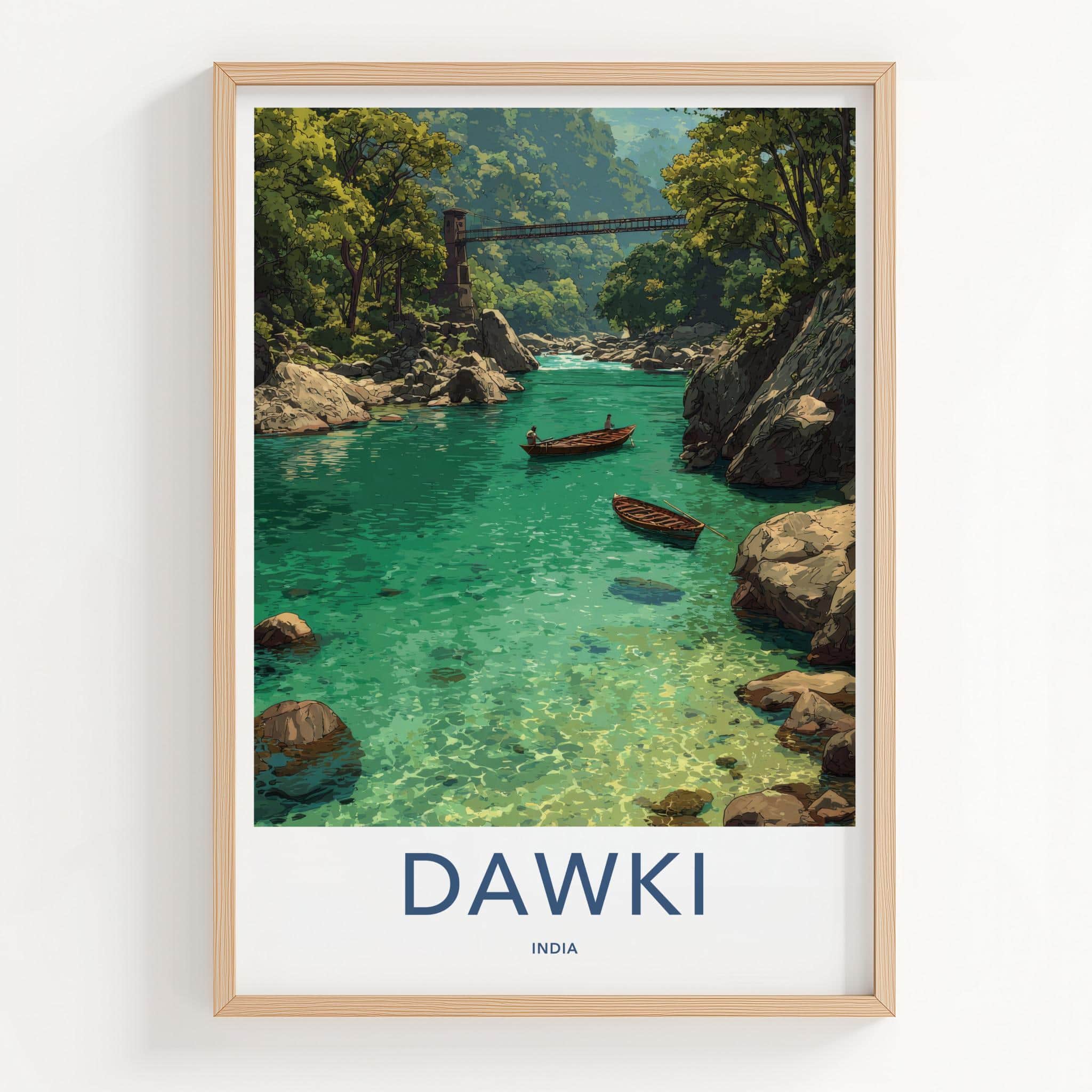 Dawki Poster - India Travel Art - Meghalaya Clear River Boats Wall Decor