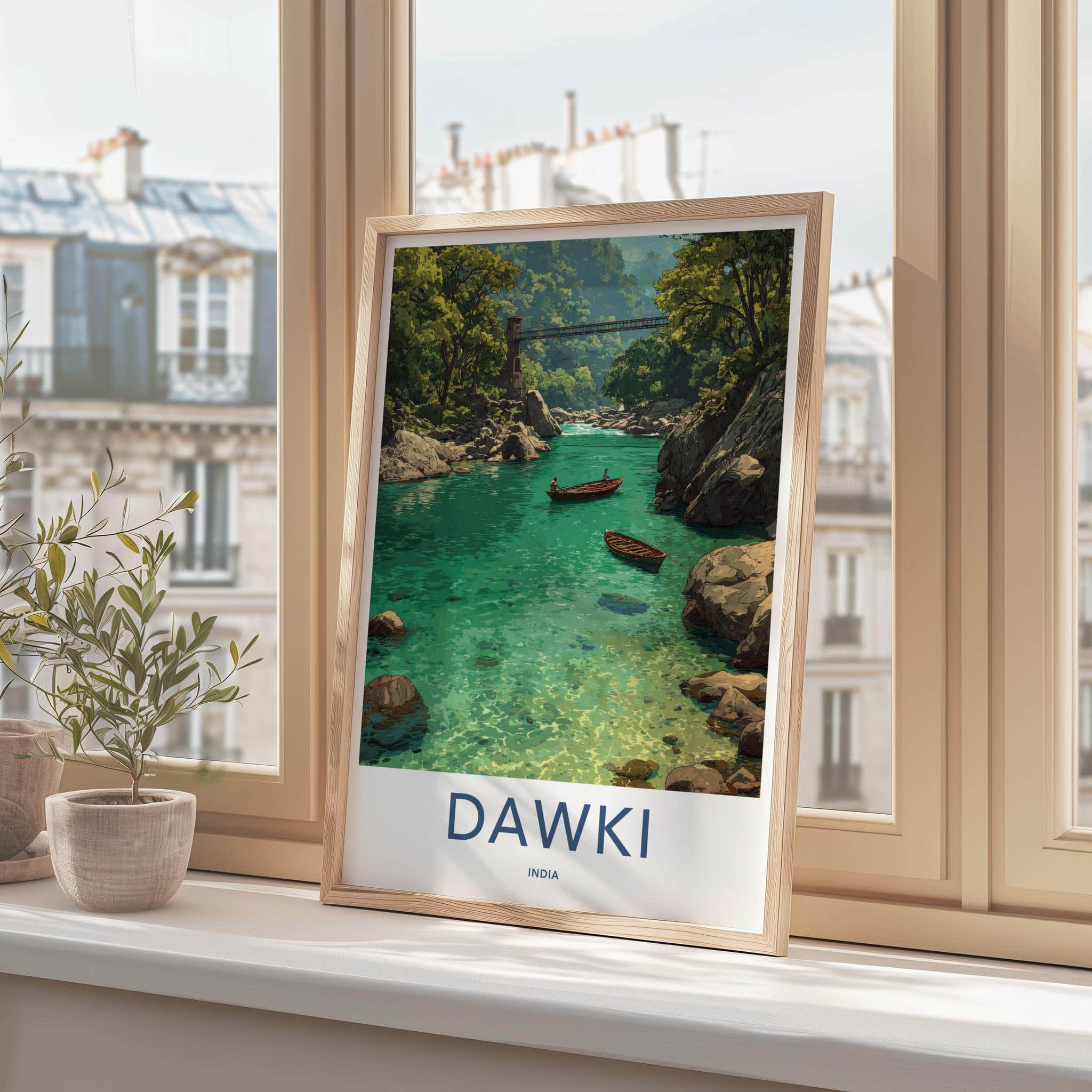 Dawki Poster - India Travel Art - Meghalaya Clear River Boats Wall Decor