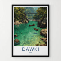 Dawki Poster - India Travel Art - Meghalaya Clear River Boats Wall Decor