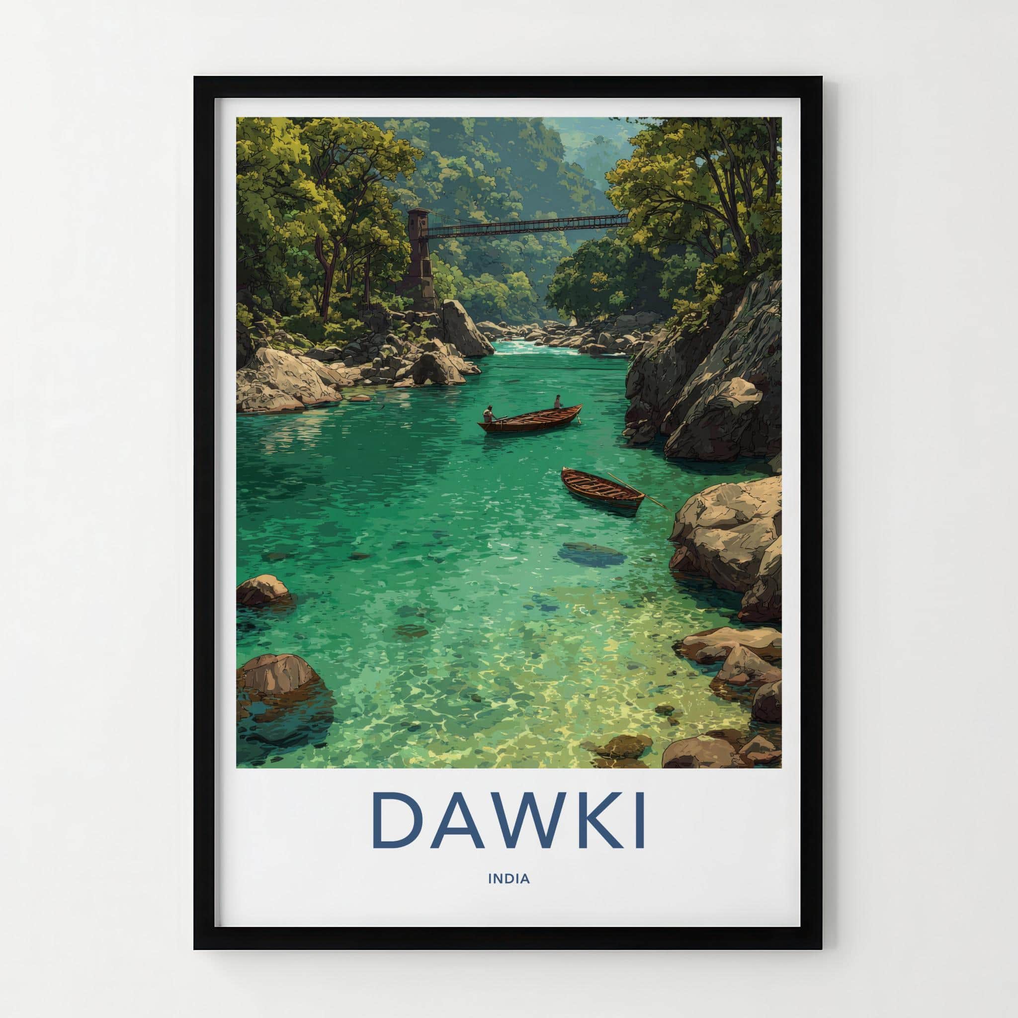Dawki Poster - India Travel Art - Meghalaya Clear River Boats Wall Decor