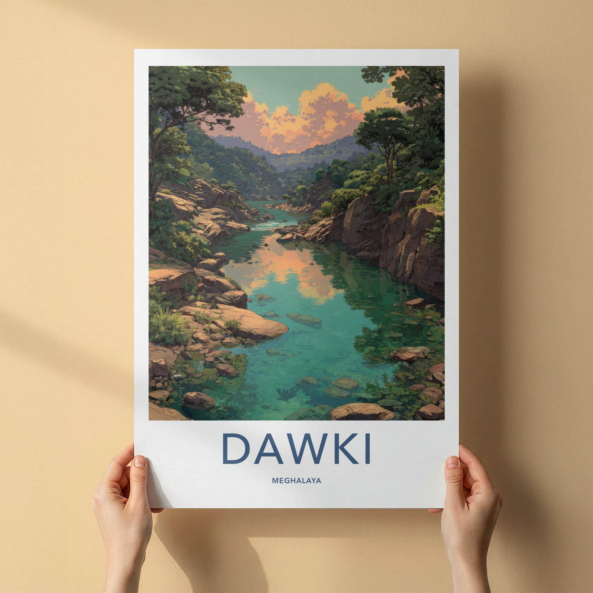 Dawki Poster - India Travel Art - Meghalaya Clear River Valley Home Decor