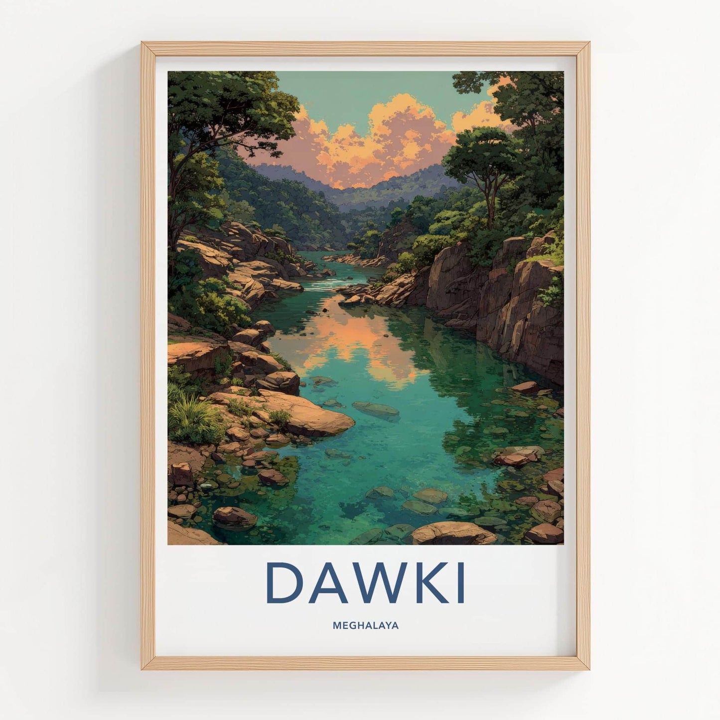 Dawki Poster - India Travel Art - Meghalaya Clear River Valley Home Decor