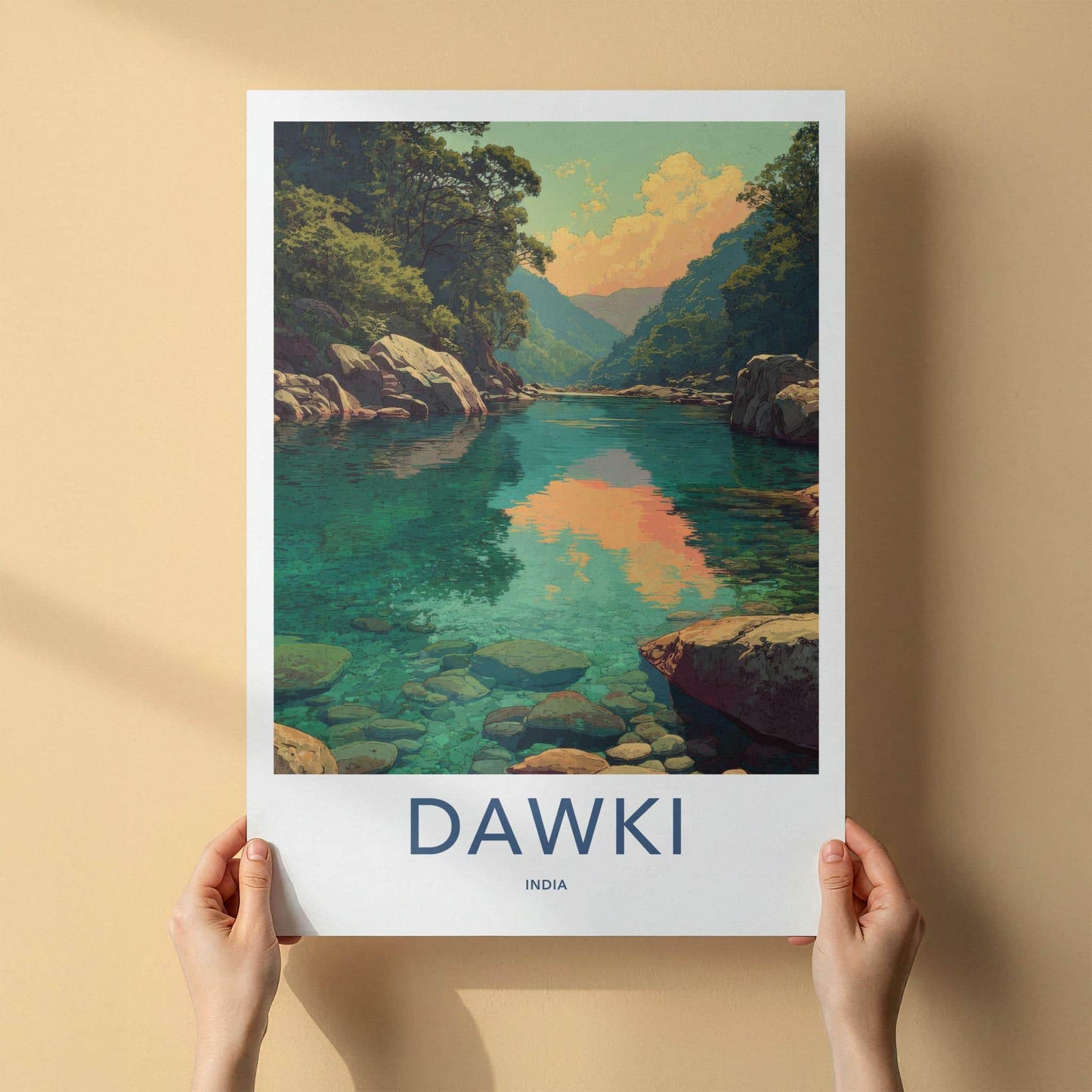 Dawki Poster - India Travel Art - Meghalaya Crystal Blue Stream Home Decor
