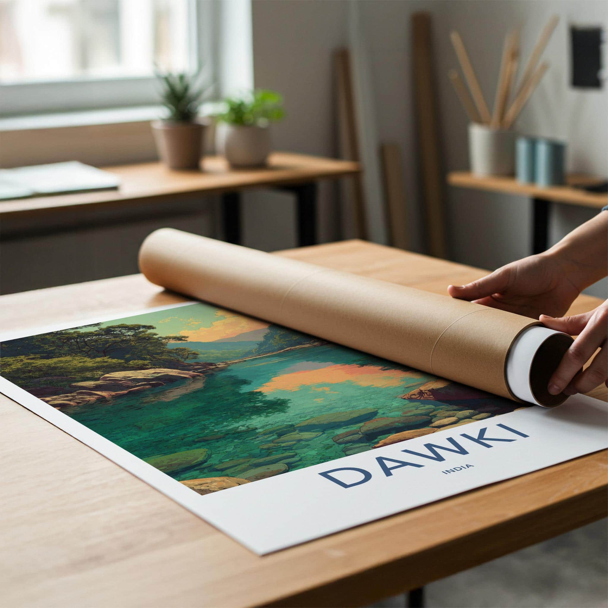 Dawki Poster - India Travel Art - Meghalaya Crystal Blue Stream Home Decor