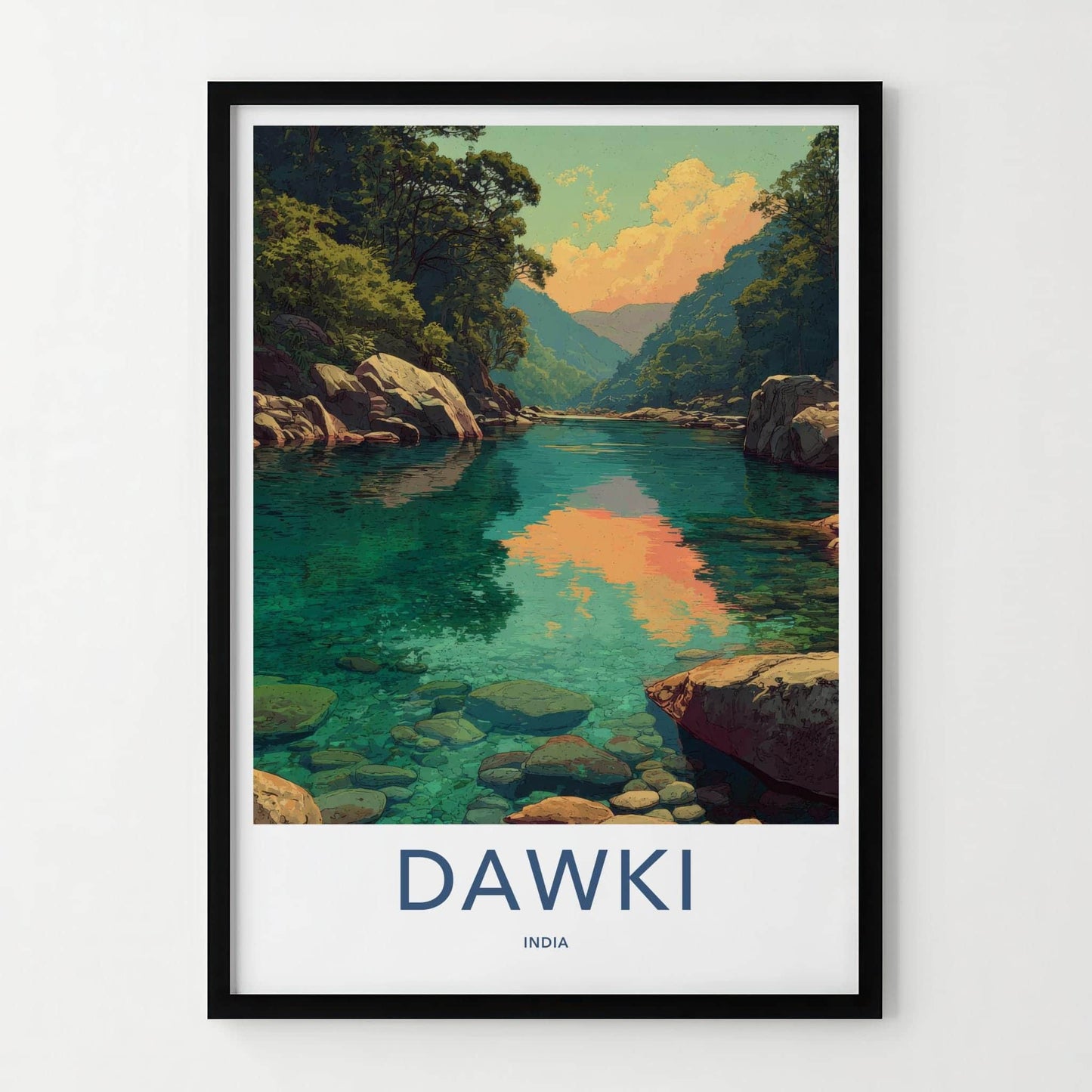 Dawki Poster - India Travel Art - Meghalaya Crystal Blue Stream Home Decor