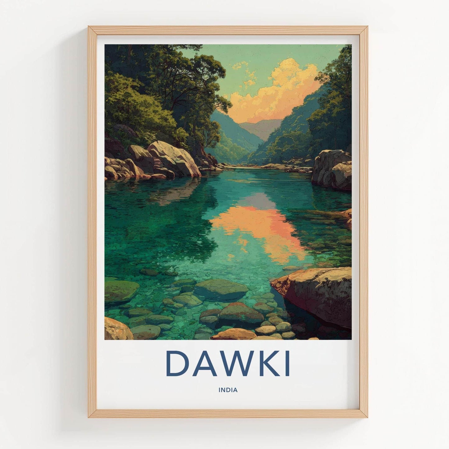 Dawki Poster - India Travel Art - Meghalaya Crystal Blue Stream Home Decor