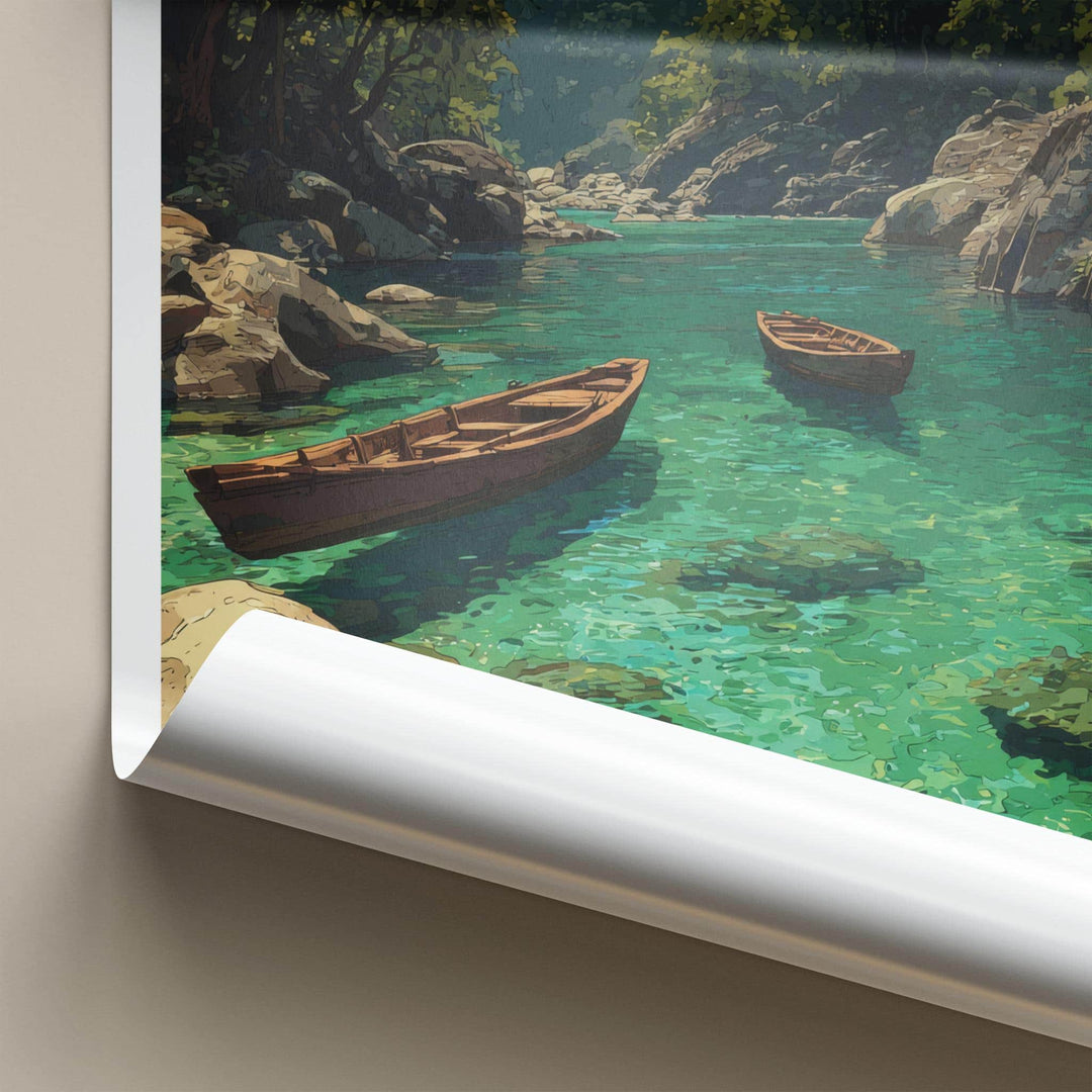 Dawki Poster - India Travel Art - Meghalaya Emerald River Boats Home Decor