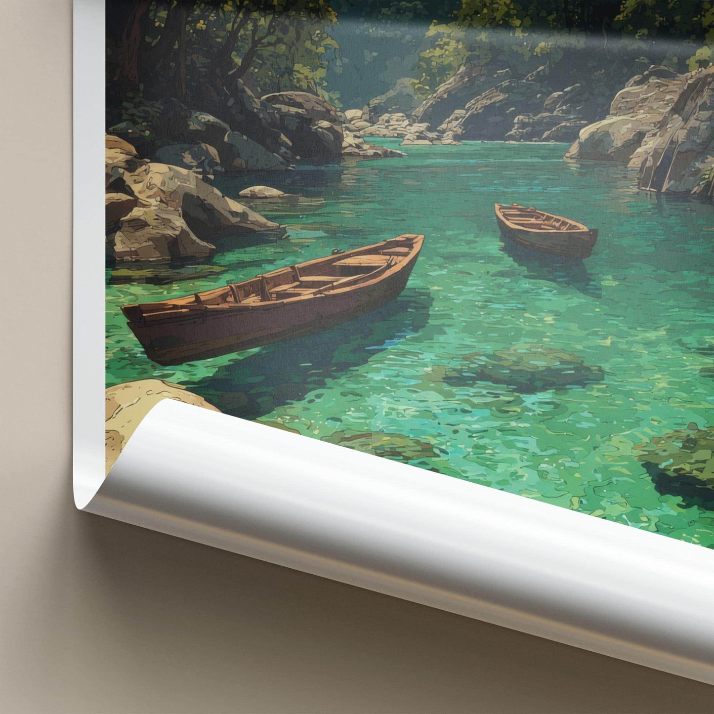 Dawki Poster - India Travel Art - Meghalaya Emerald River Boats Home Decor