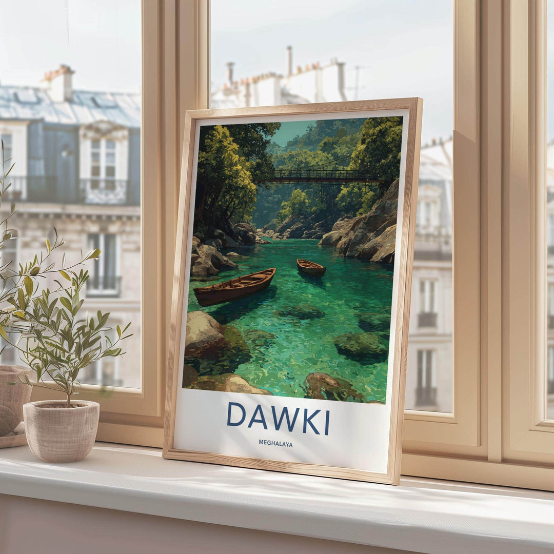 Dawki Poster - India Travel Art - Meghalaya Emerald River Boats Home Decor