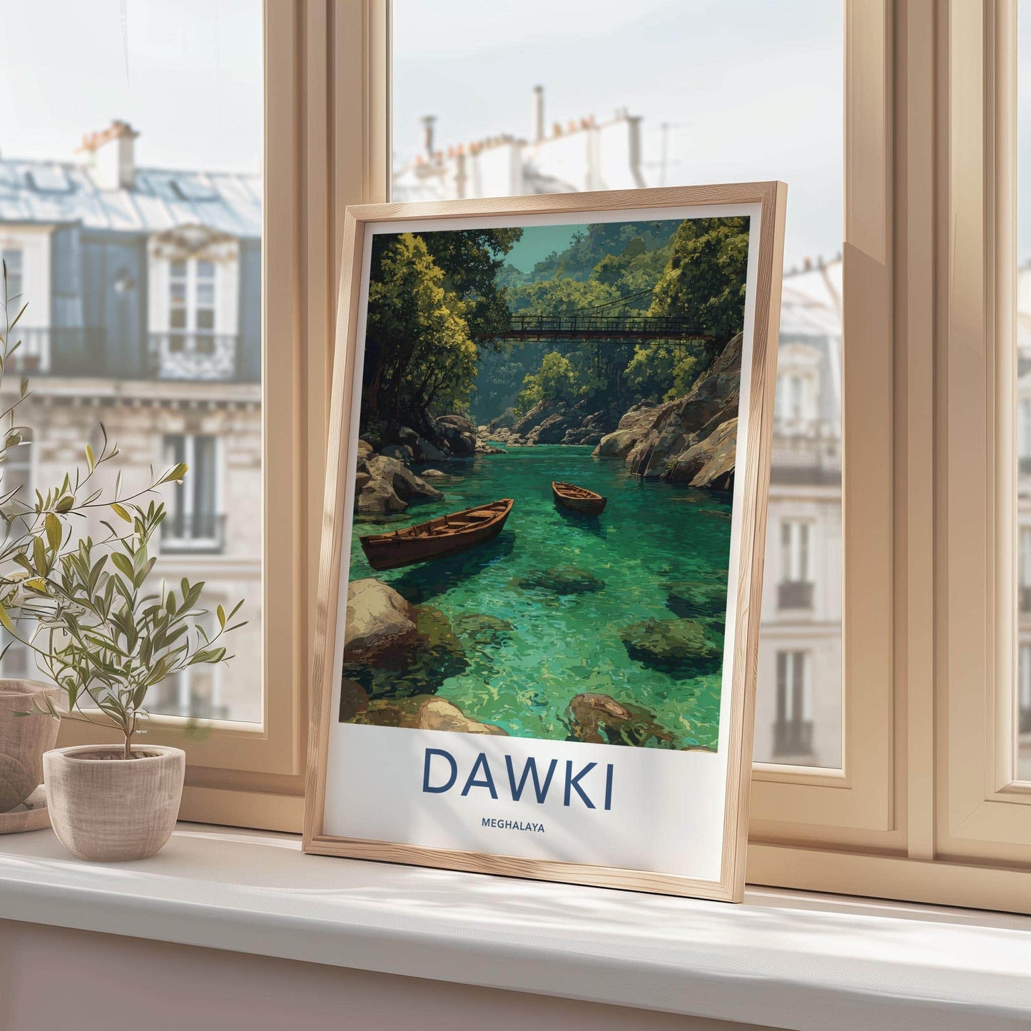 Dawki Poster - India Travel Art - Meghalaya Emerald River Boats Home Decor