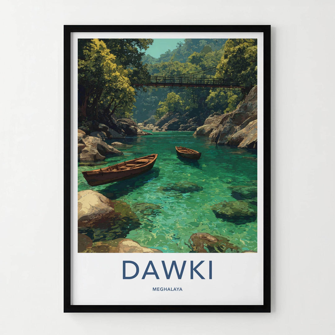 Dawki Poster - India Travel Art - Meghalaya Emerald River Boats Home Decor