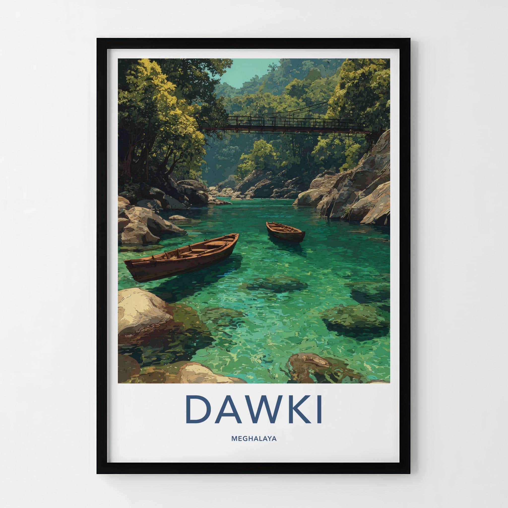Dawki Poster - India Travel Art - Meghalaya Emerald River Boats Home Decor
