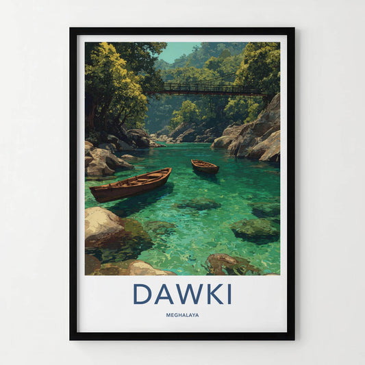 Dawki Poster - India Travel Art - Meghalaya Emerald River Boats Home Decor