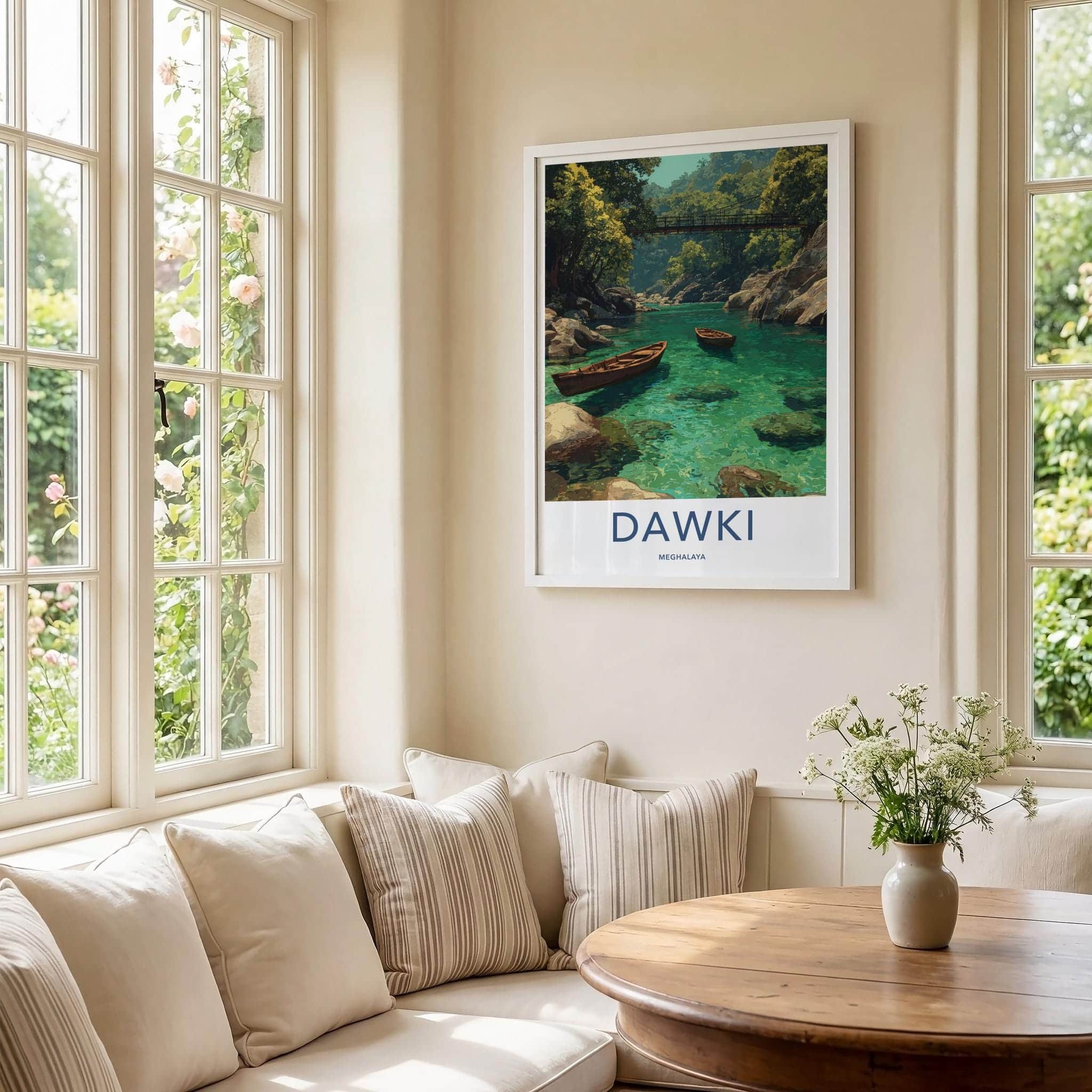 Dawki Poster - India Travel Art - Meghalaya Emerald River Boats Home Decor