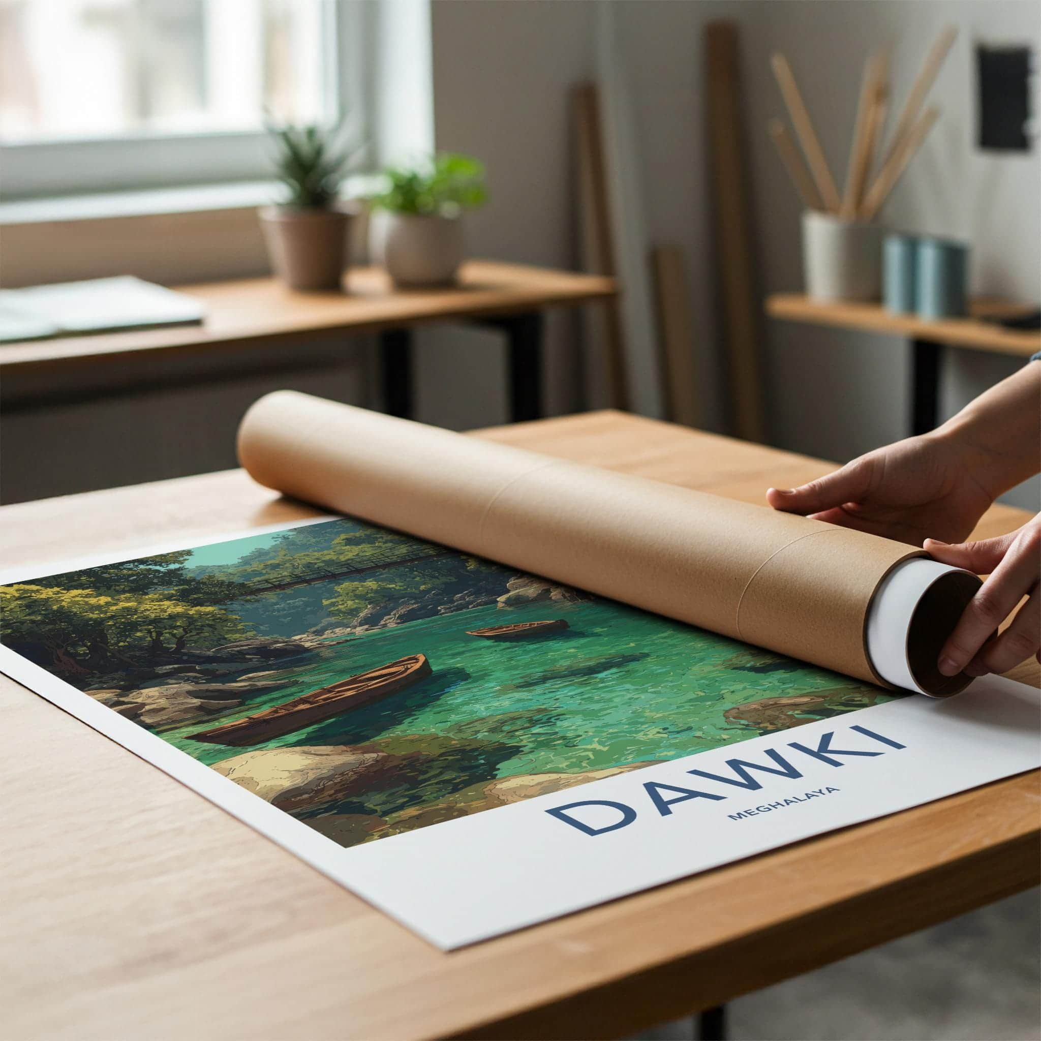 Dawki Poster - India Travel Art - Meghalaya Emerald River Boats Home Decor