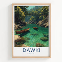 Dawki Poster - India Travel Art - Meghalaya Emerald River Boats Home Decor