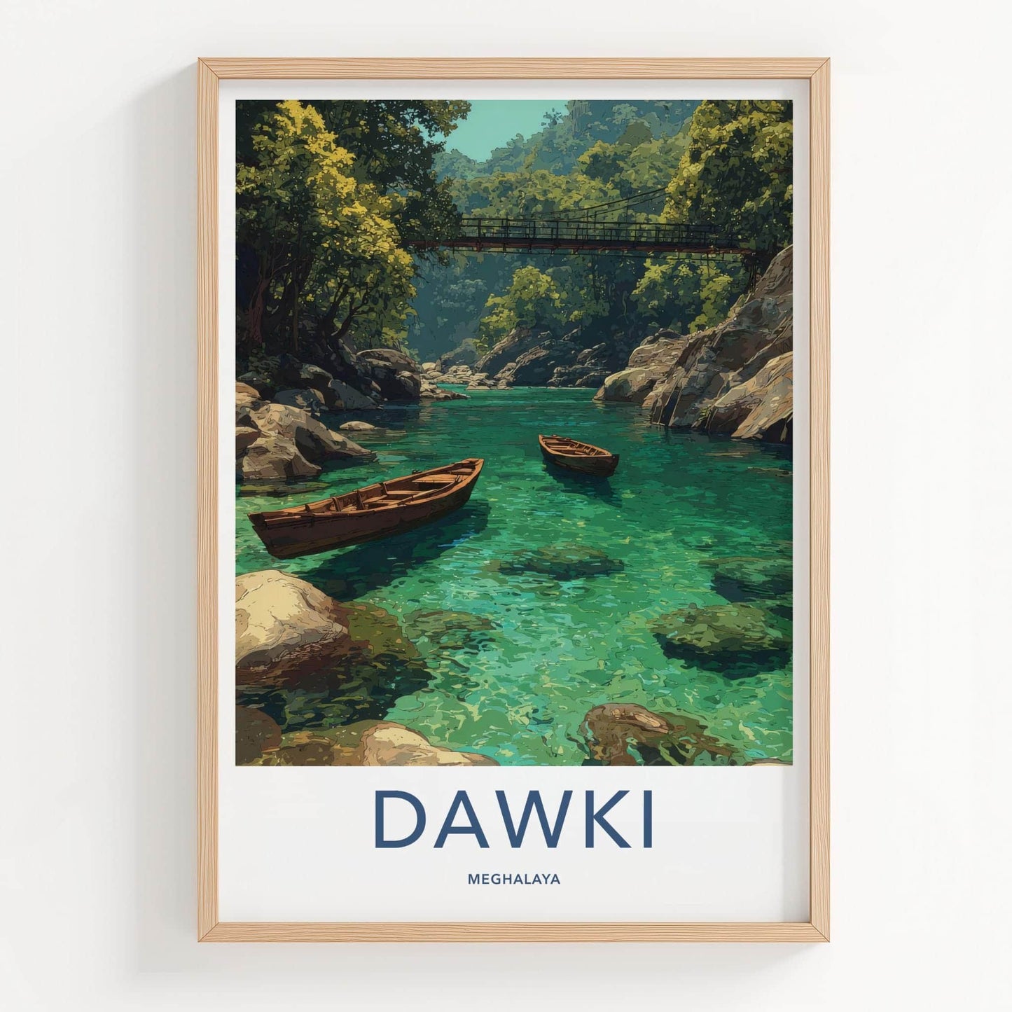 Dawki Poster - India Travel Art - Meghalaya Emerald River Boats Home Decor
