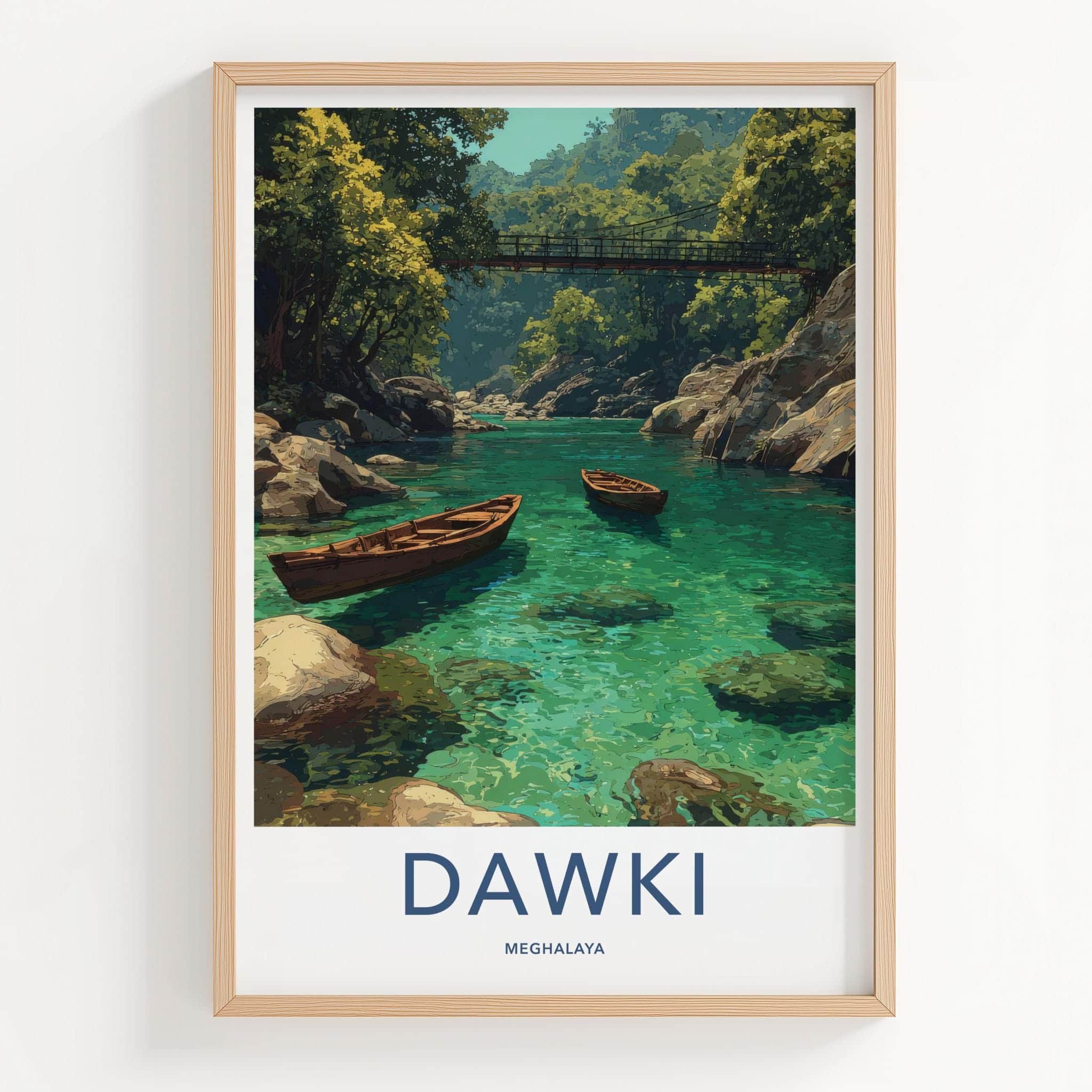 Dawki Poster - India Travel Art - Meghalaya Emerald River Boats Home Decor