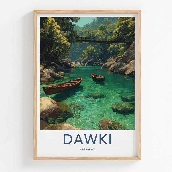 Dawki Poster - India Travel Art - Meghalaya Emerald River Boats Home Decor