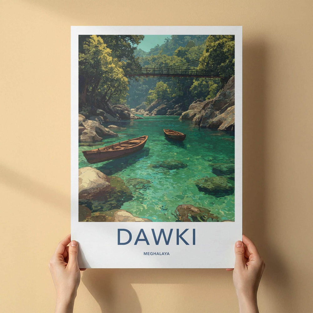 Dawki Poster - India Travel Art - Meghalaya Emerald River Boats Home Decor