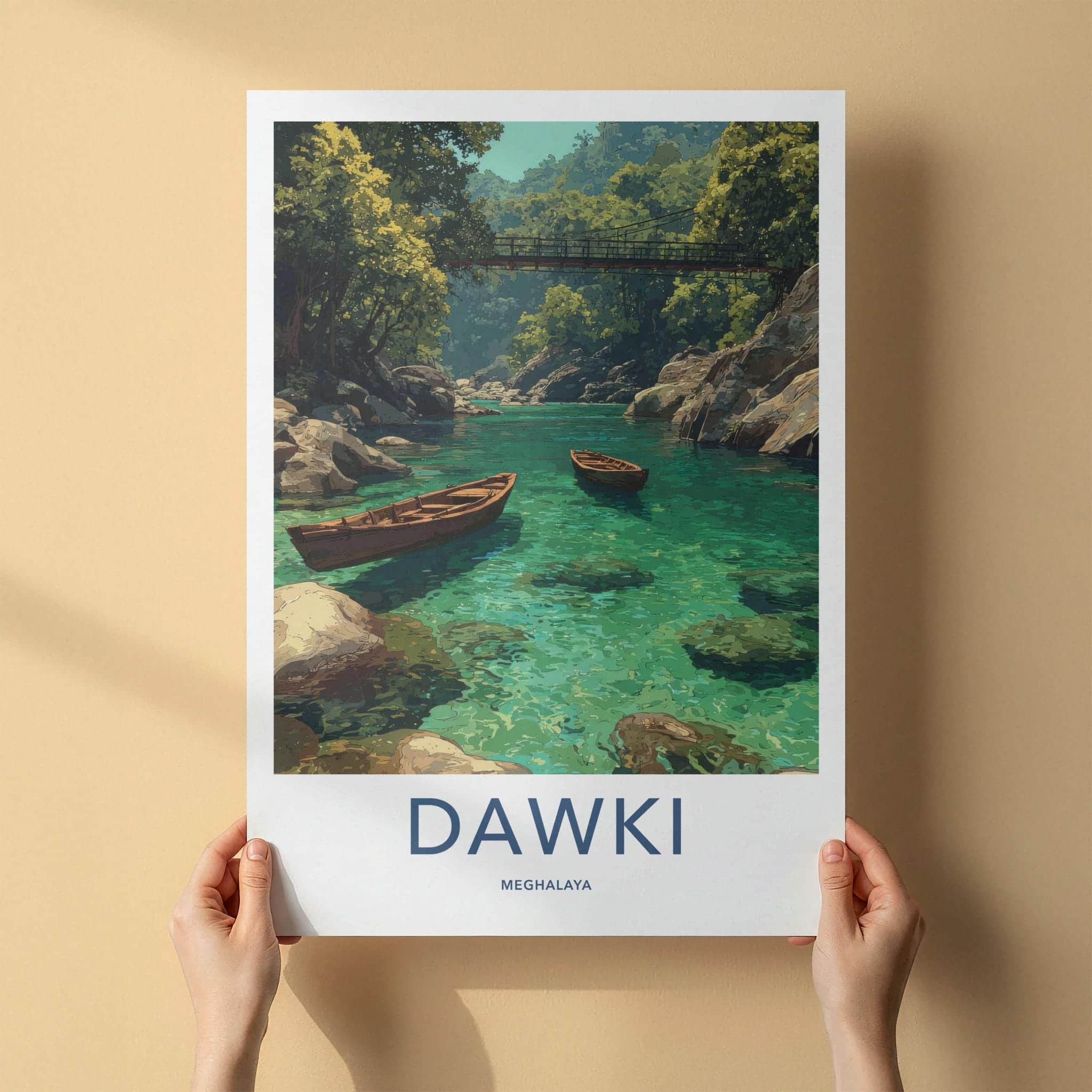 Dawki Poster - India Travel Art - Meghalaya Emerald River Boats Home Decor