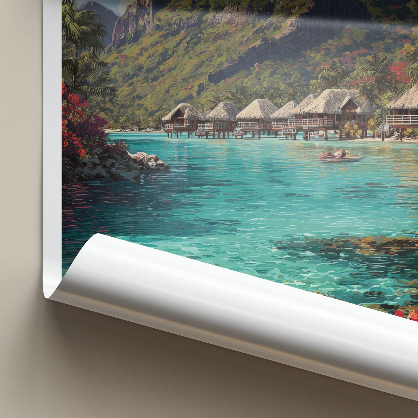 Mo'orea Poster French Polynesia Overwater Bungalows Travel Art