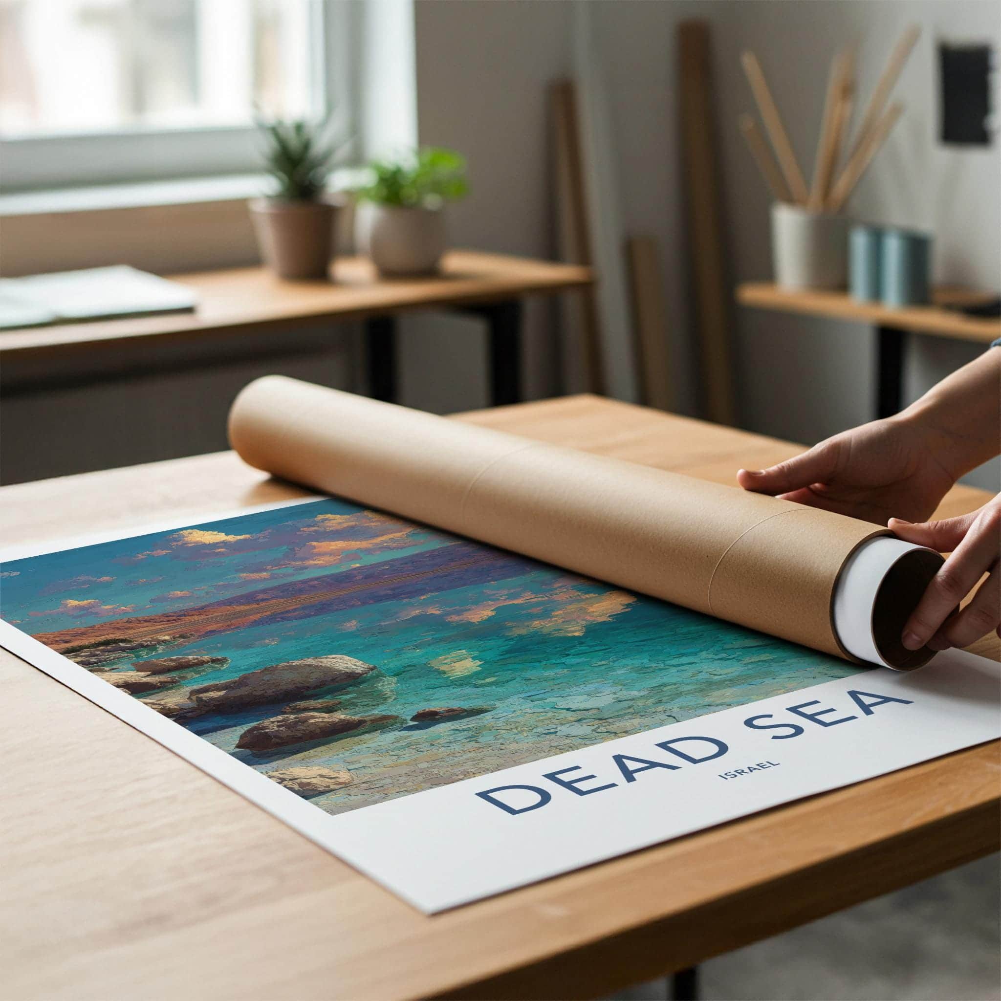 Dead Sea Poster - Israel Travel Art - Clear Water Shoreline Wall Decor