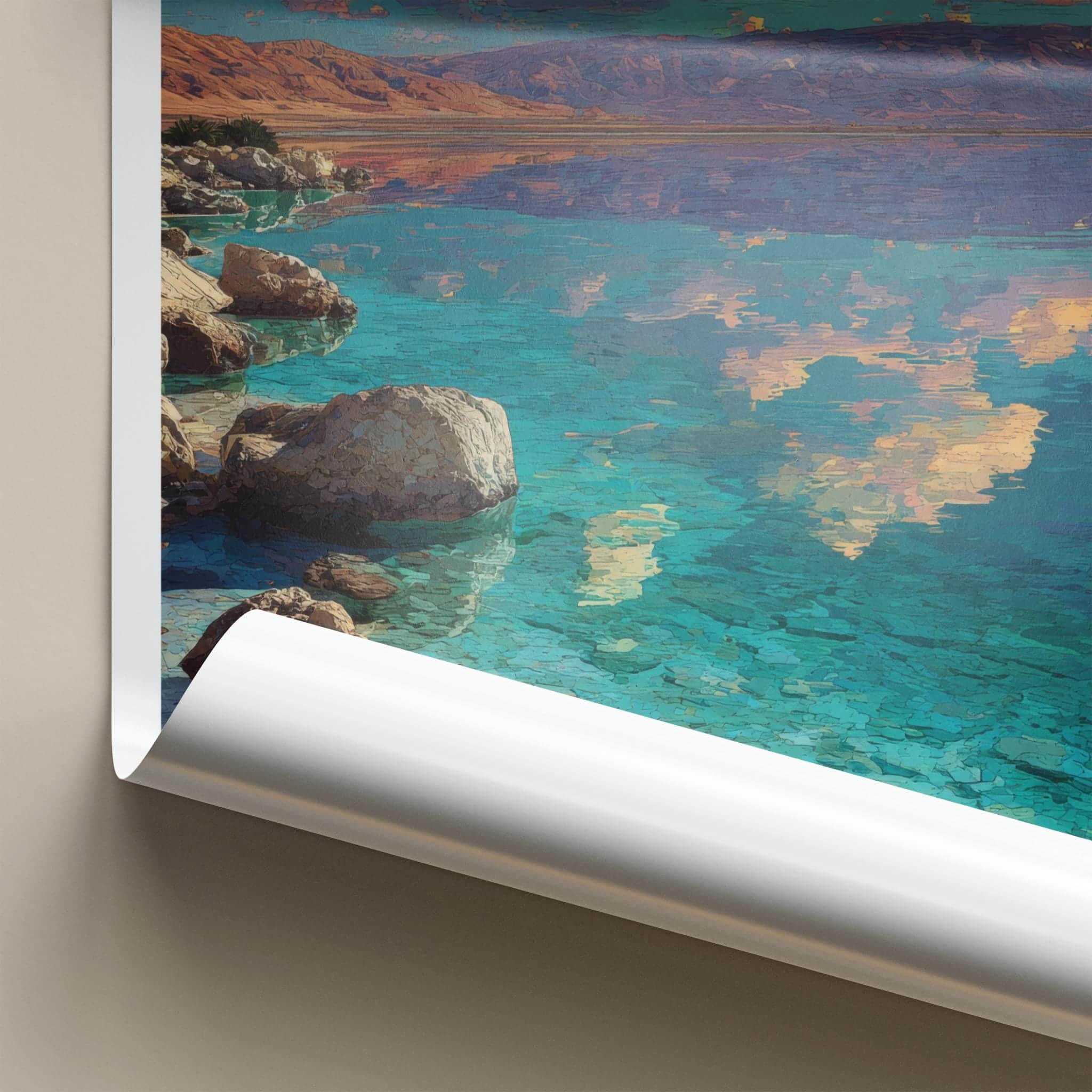 Dead Sea Poster - Israel Travel Art - Clear Water Shoreline Wall Decor