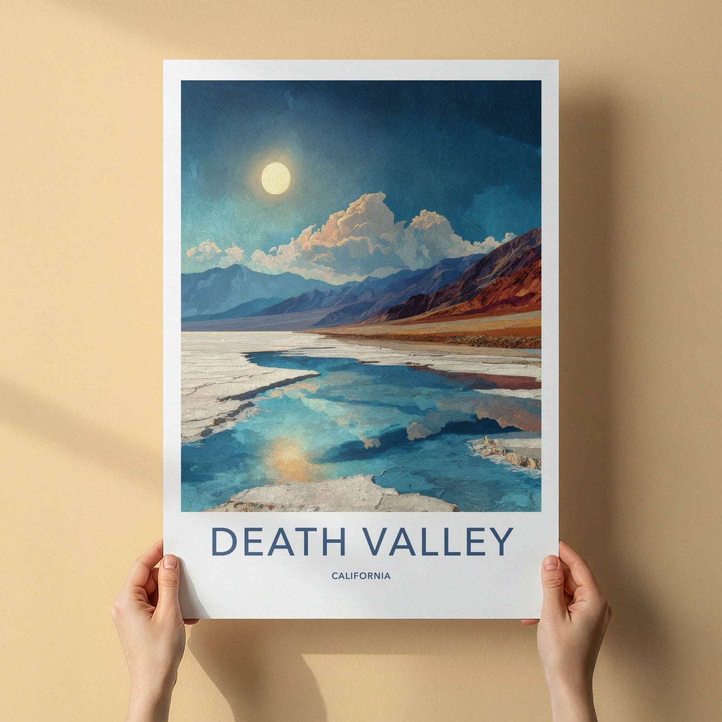 Death Valley Poster - California Art Print - Moonlit Salt Flats Home Decor