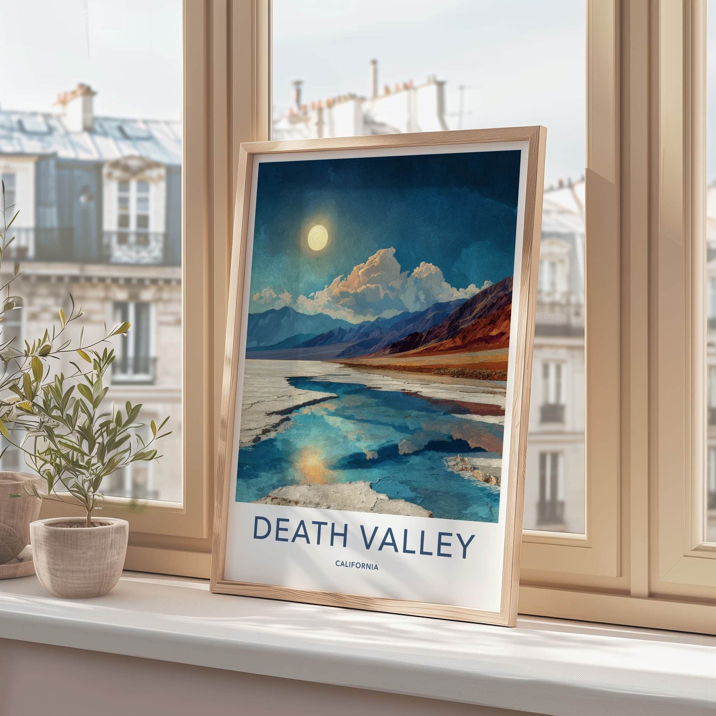 Death Valley Poster - California Art Print - Moonlit Salt Flats Home Decor