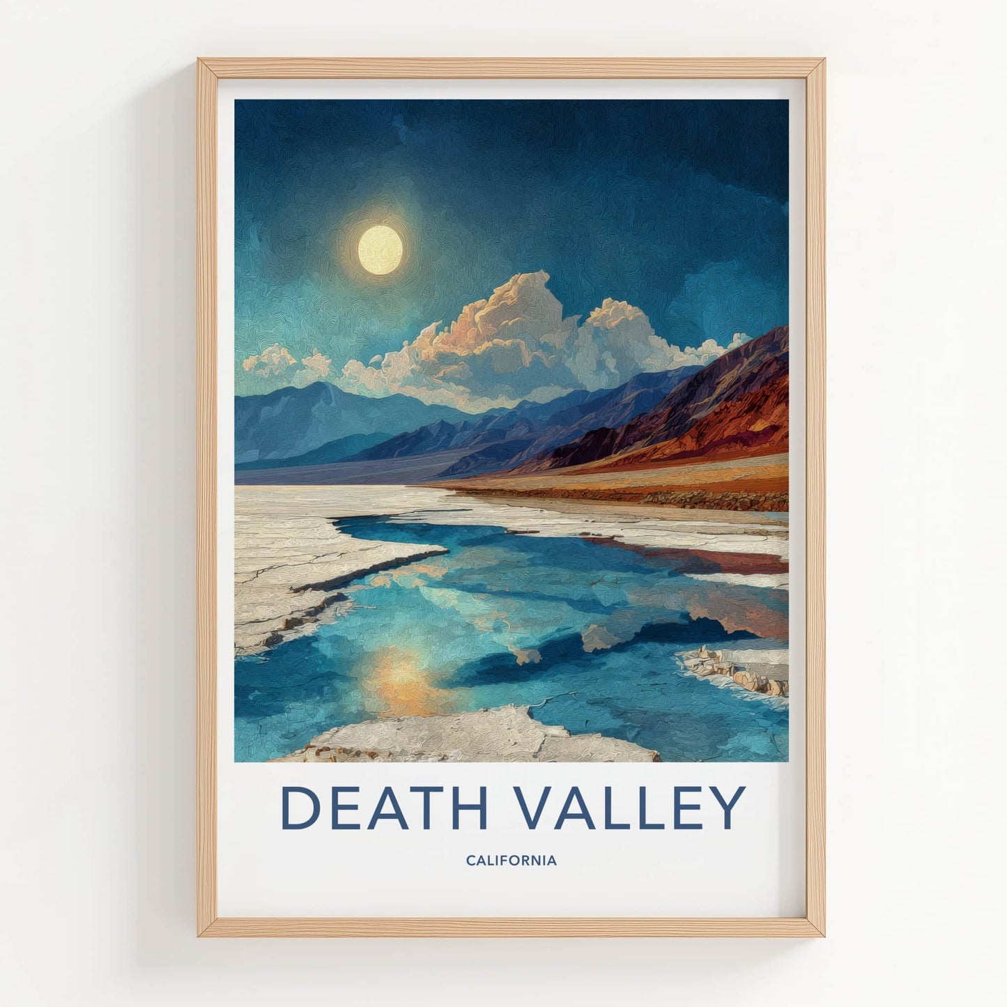 Death Valley Poster - California Art Print - Moonlit Salt Flats Home Decor