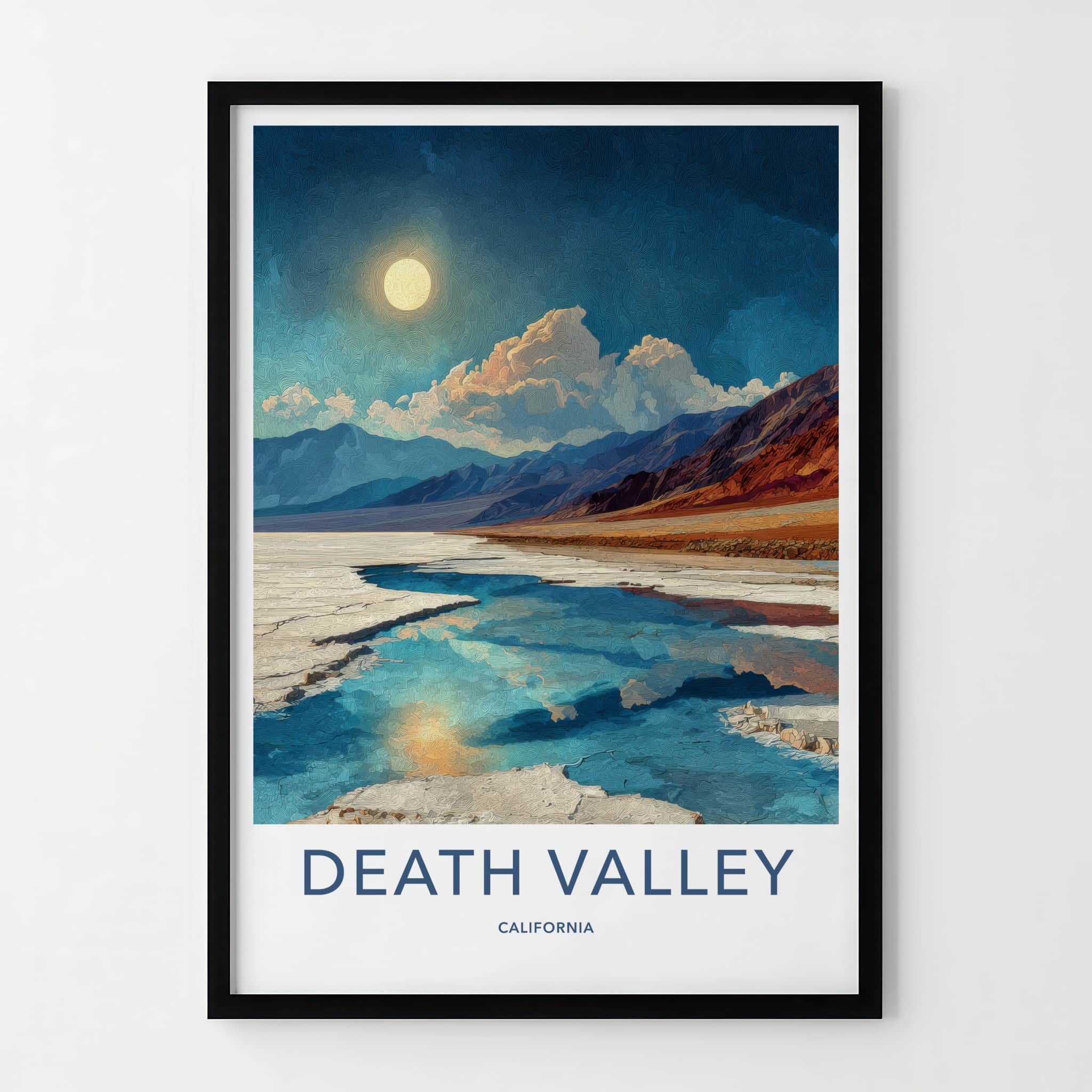 Death Valley Poster - California Art Print - Moonlit Salt Flats Home Decor